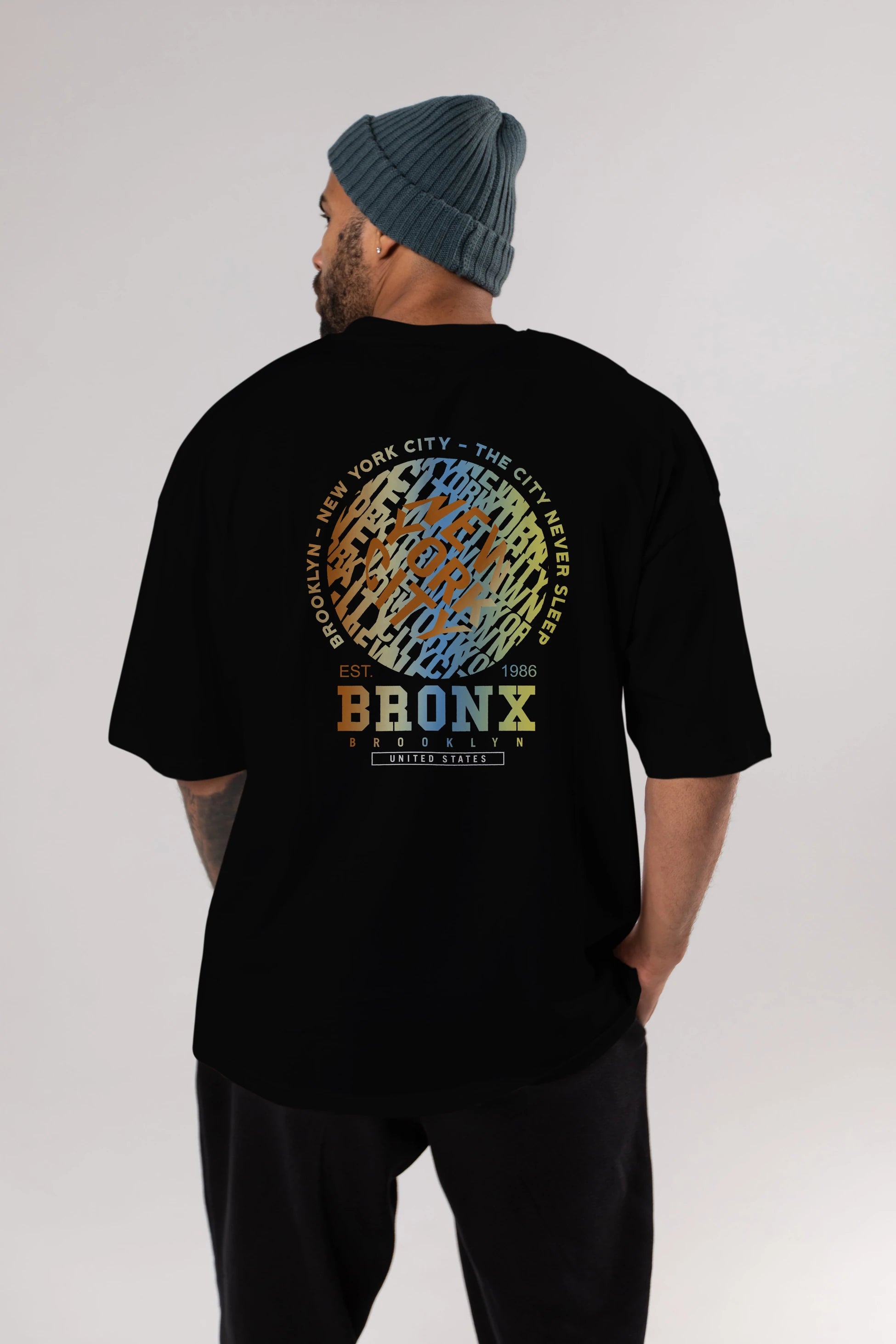Brooklyn and New York City Arka Baskılı Oversize t-shirt Erkek Kadın Unisex