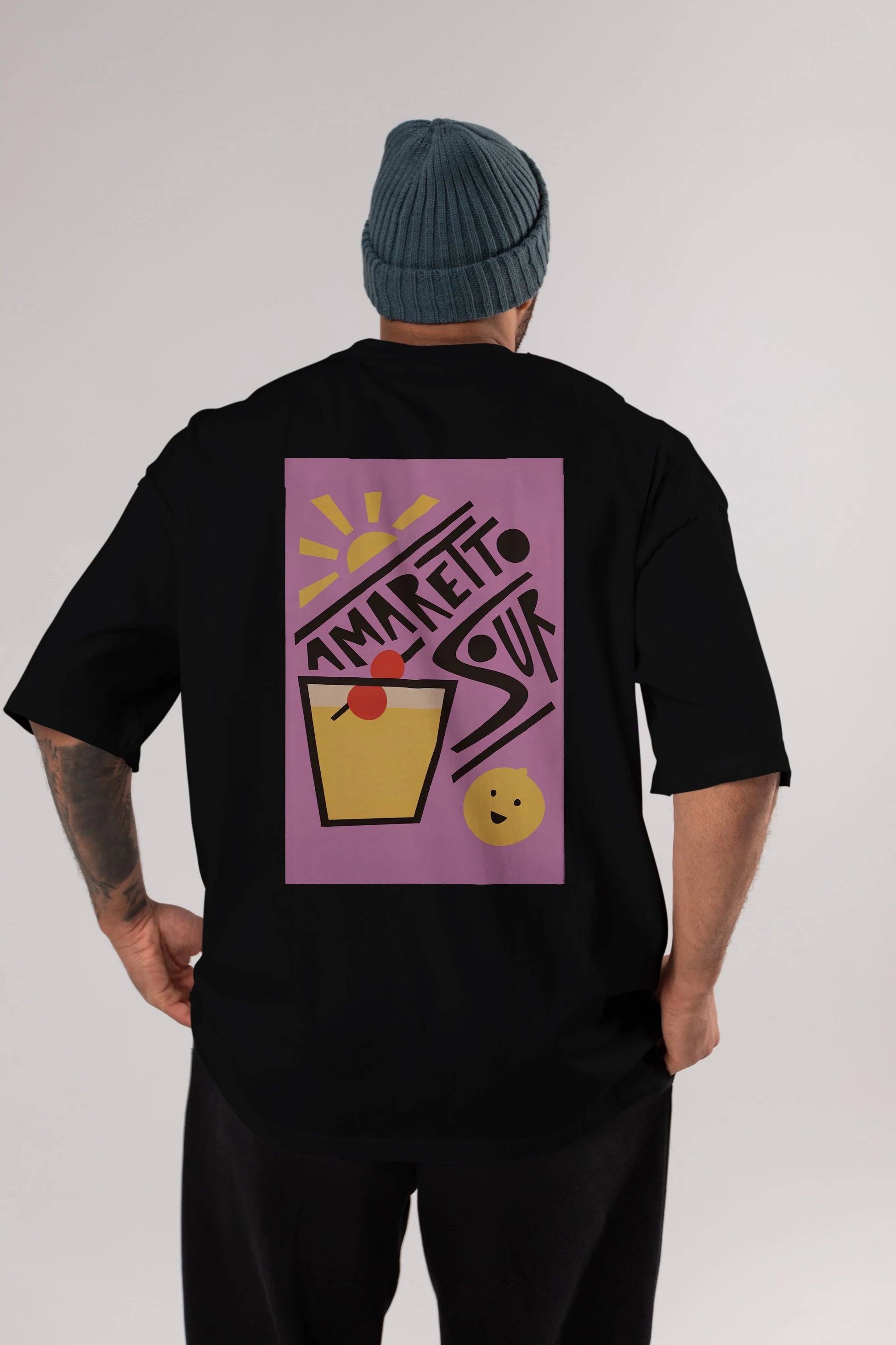 Amaretto Sour Arka Baskılı Oversize t-shirt Erkek Kadın Unisex %100 Pamuk Bisiklet Yaka tişort