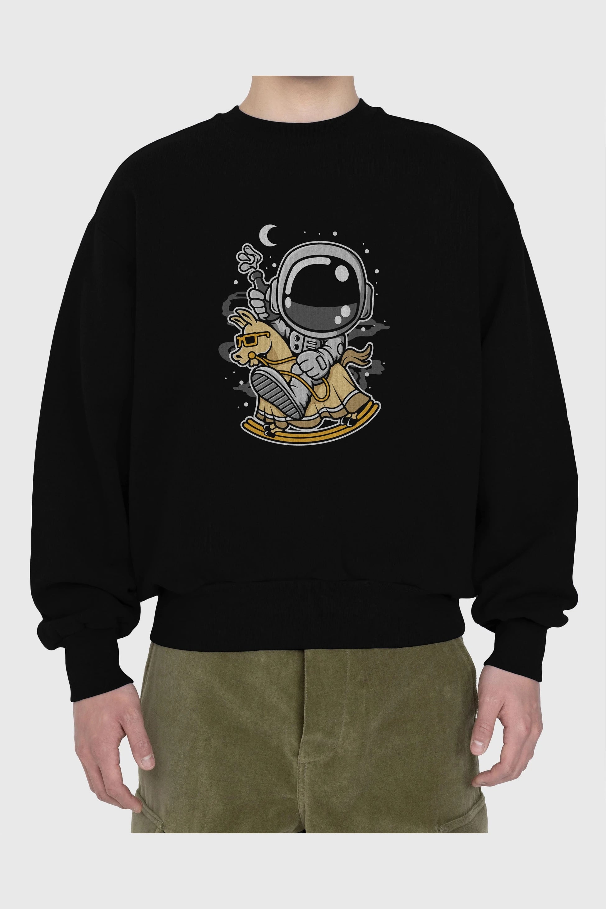 Astronaut RidingToy Horse Ön Baskılı Oversize Sweatshirt Erkek Kadın Unisex