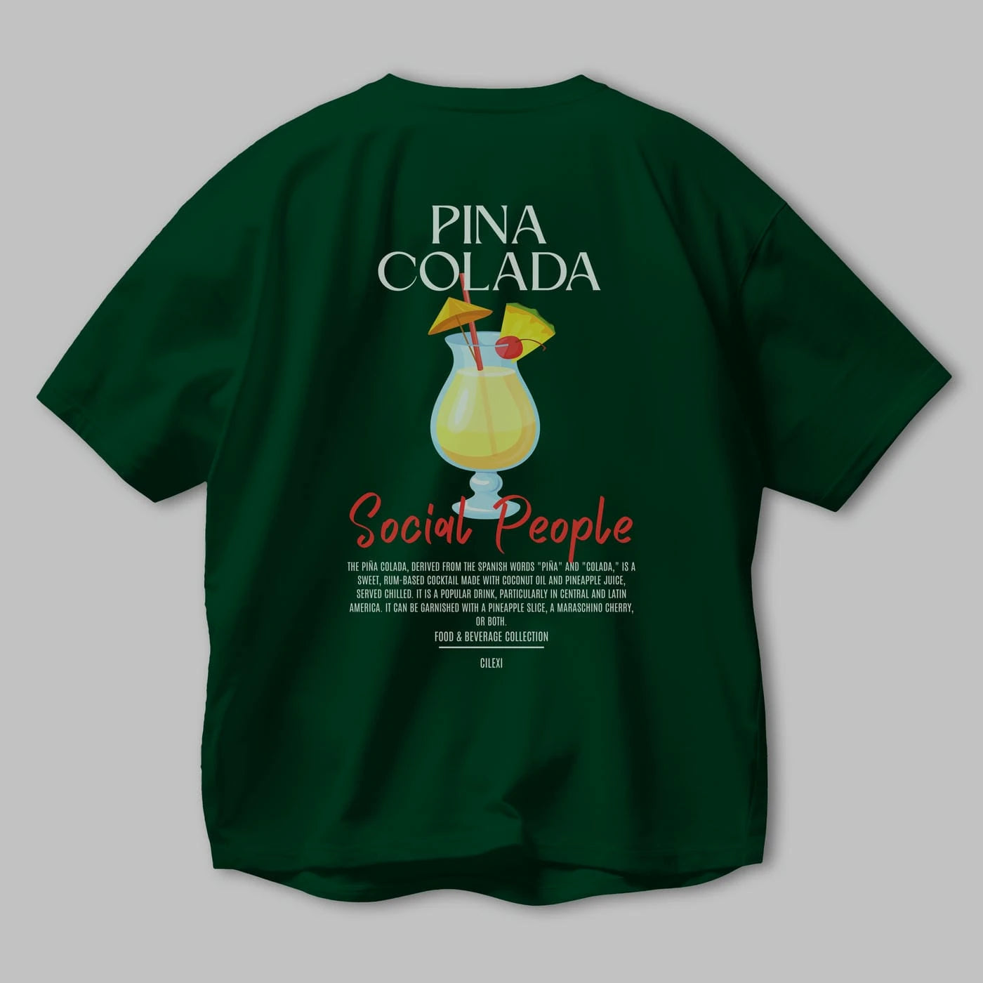 Pına Colada Kokteyl Serisi Baskılı Oversize t-shirt Erkek Kadın Unisex %100 Pamuk Bisiklet Yaka tişort