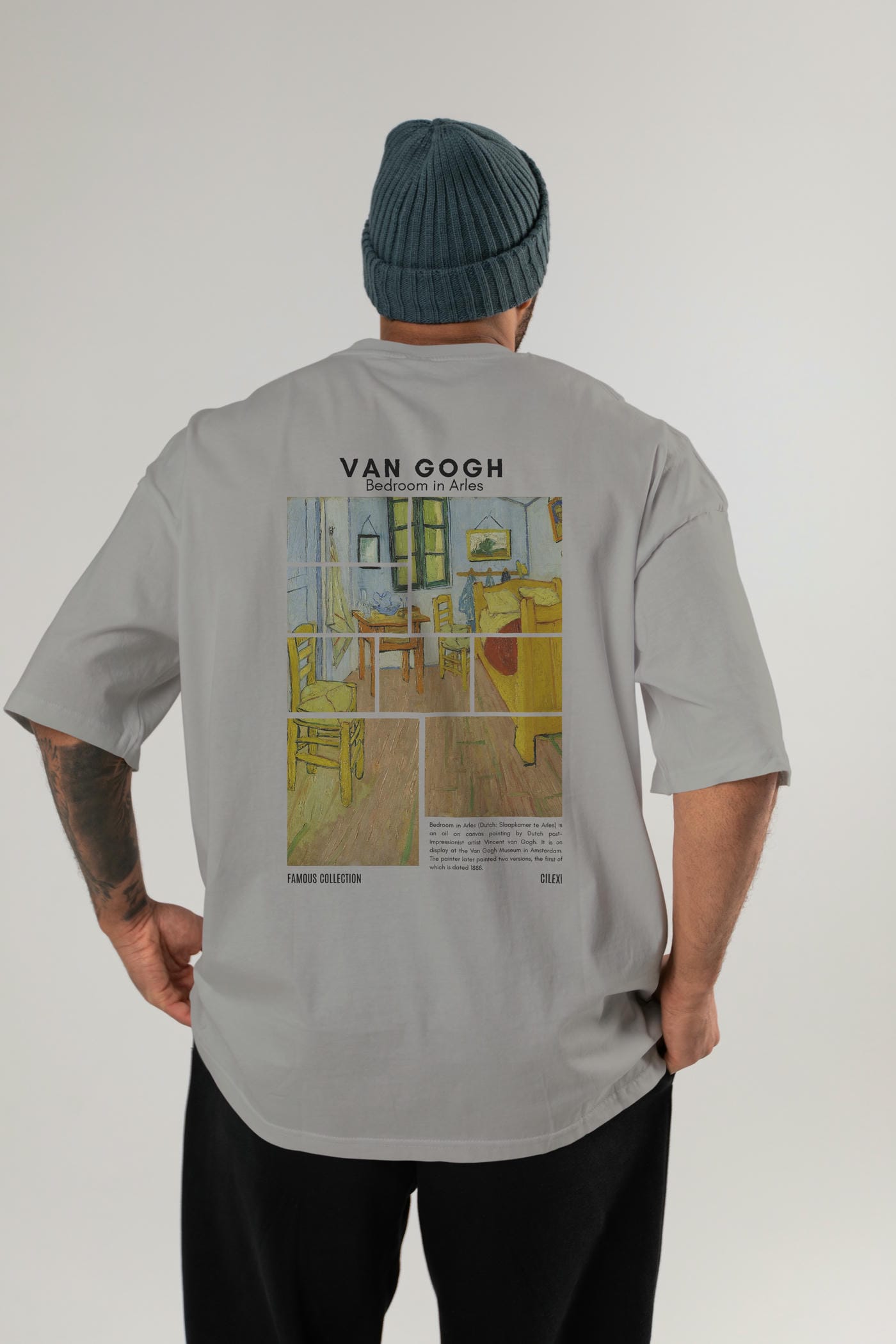 Van Gogh Arka Baskılı Oversize t-shirt Erkek Kadın Bisiklet Yaka Pamuk tişort