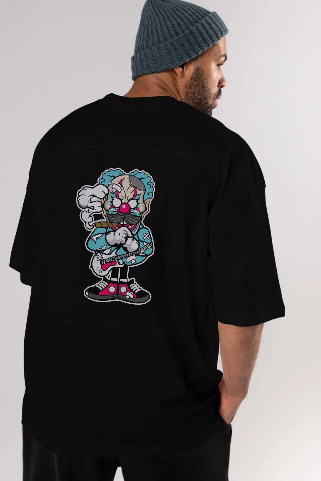 Clown Monster Arka Baskılı Oversize t-shirt Erkek Kadın Unisex %100 Pamuk tişort