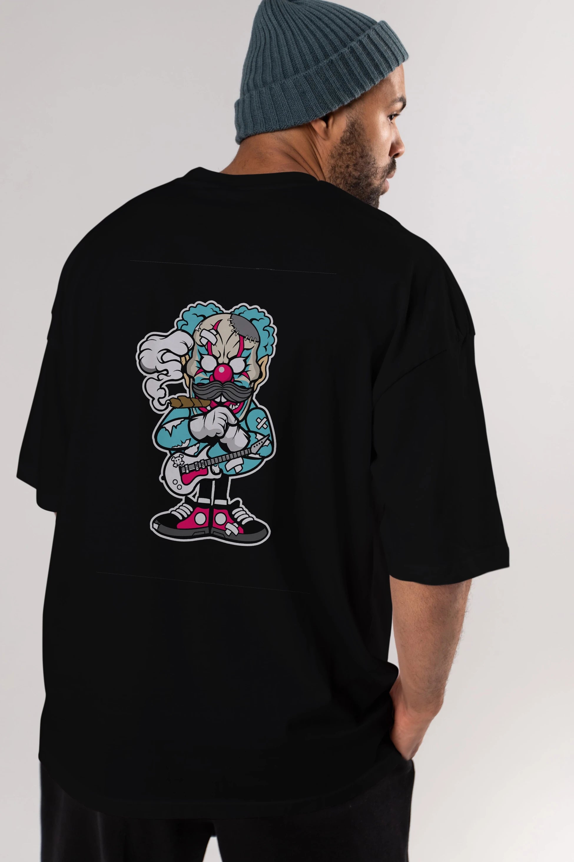 Clown Monster Arka Baskılı Oversize t-shirt Erkek Kadın Unisex %100 Pamuk tişort