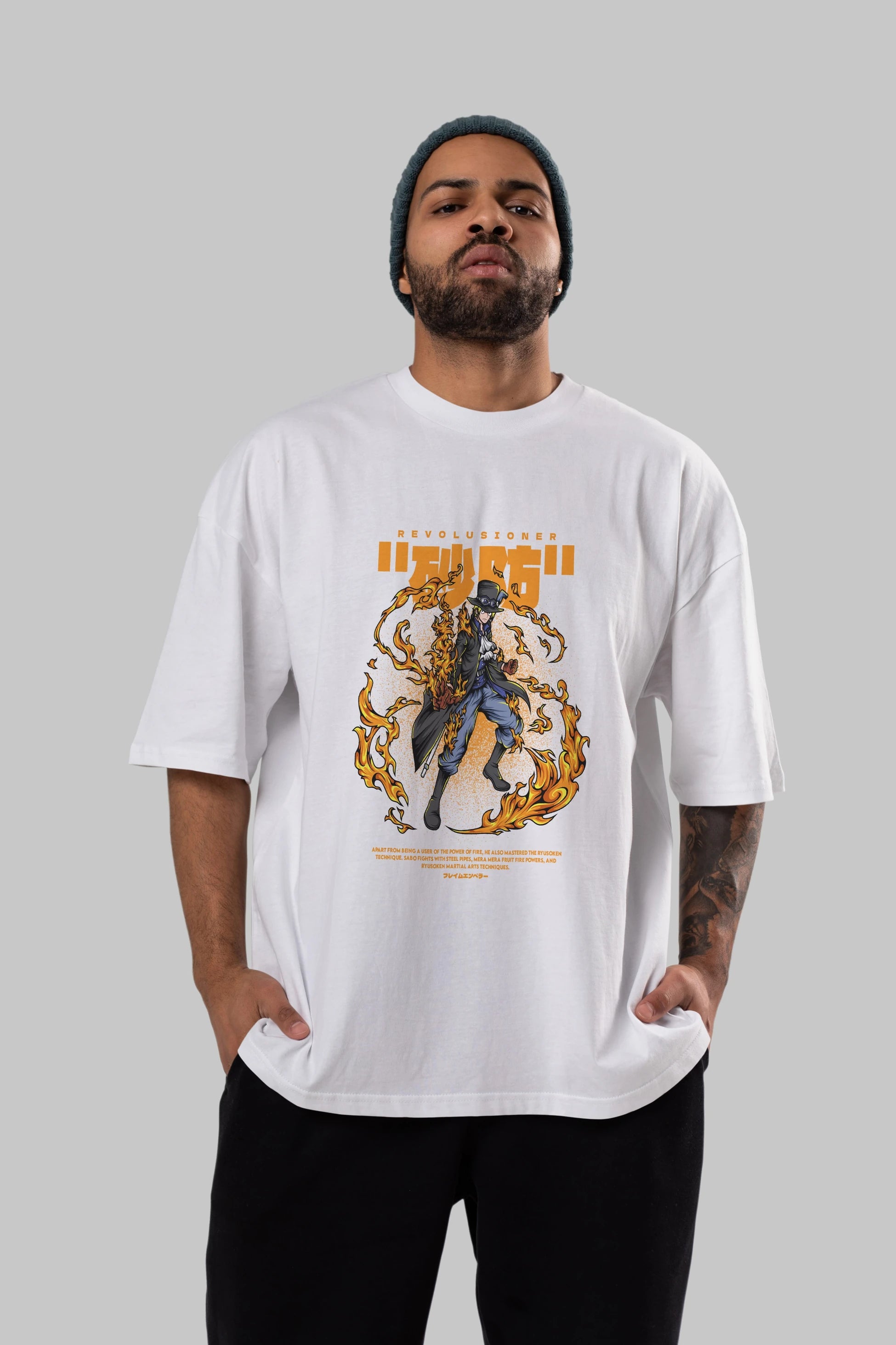 Revolusioner Sabo Anime Ön Baskılı Oversize t-shirt %100 pamuk Erkek Kadın Unisex
