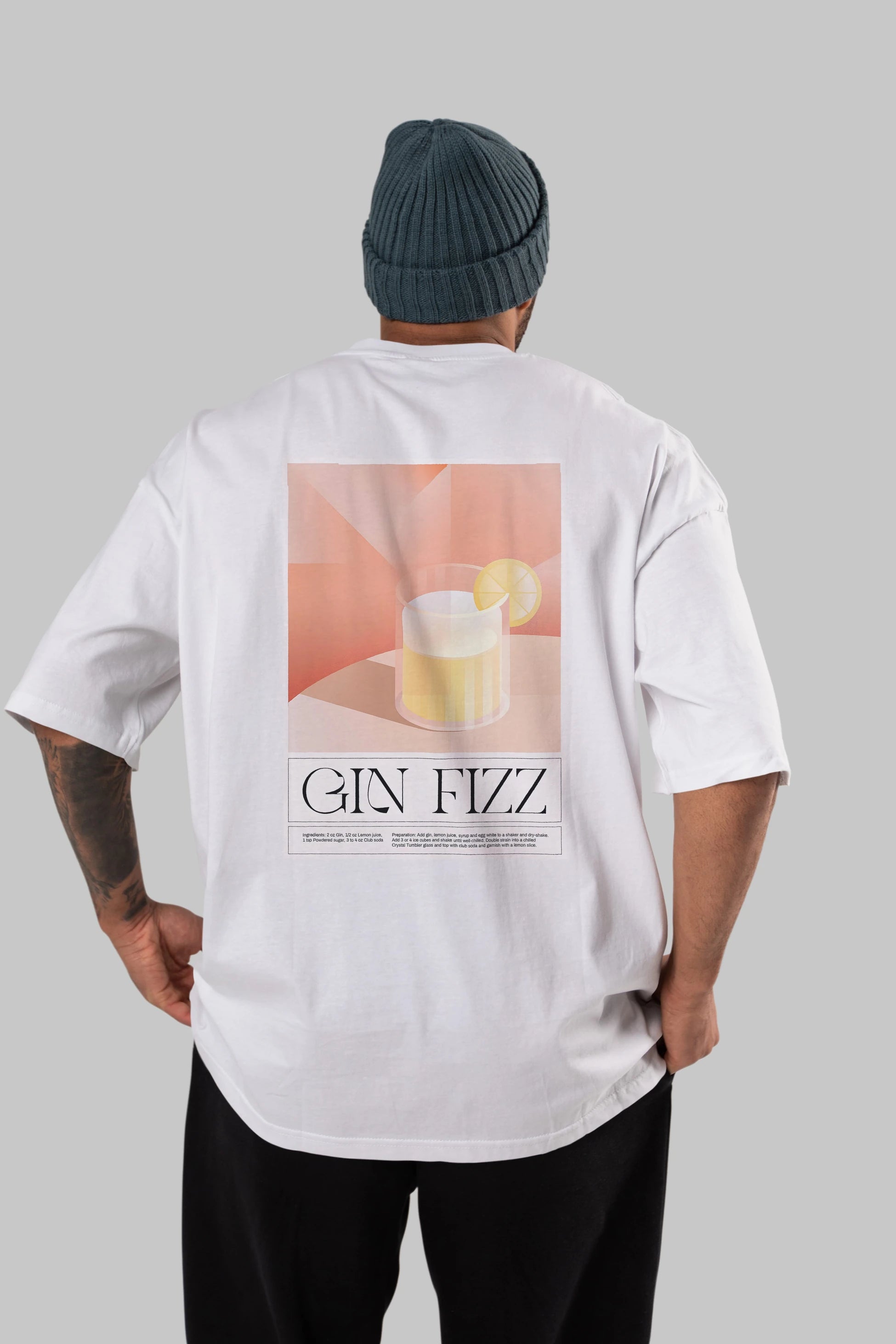 Gin Fizz Arka Baskılı Oversize t-shirt Erkek Kadın Unisex %100 Pamuk Bisiklet Yaka tişort