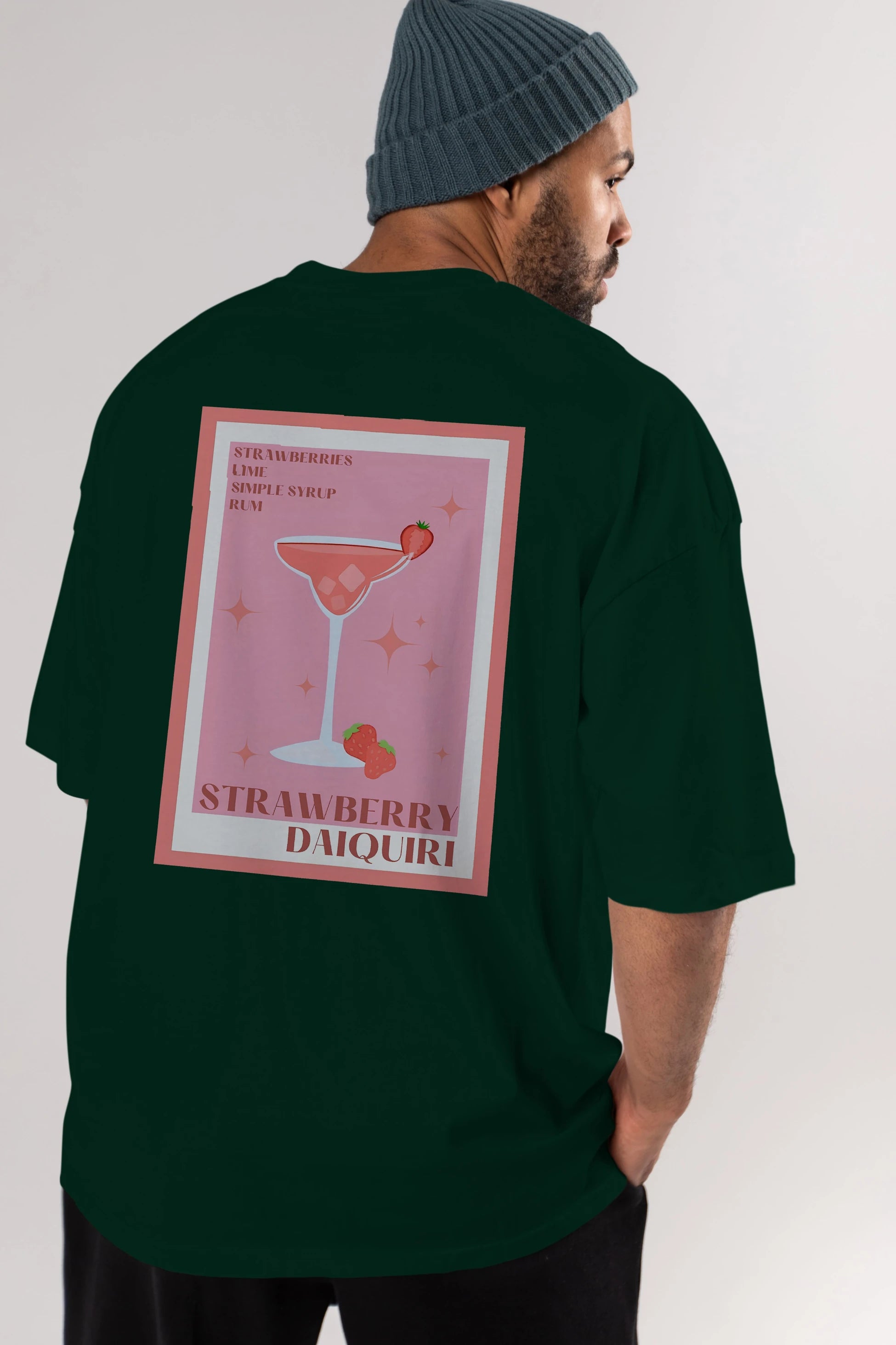 Strawberry Daiquiri Arka Baskılı Oversize t-shirt Erkek Kadın Unisex %100 Pamuk Bisiklet Yaka tişort