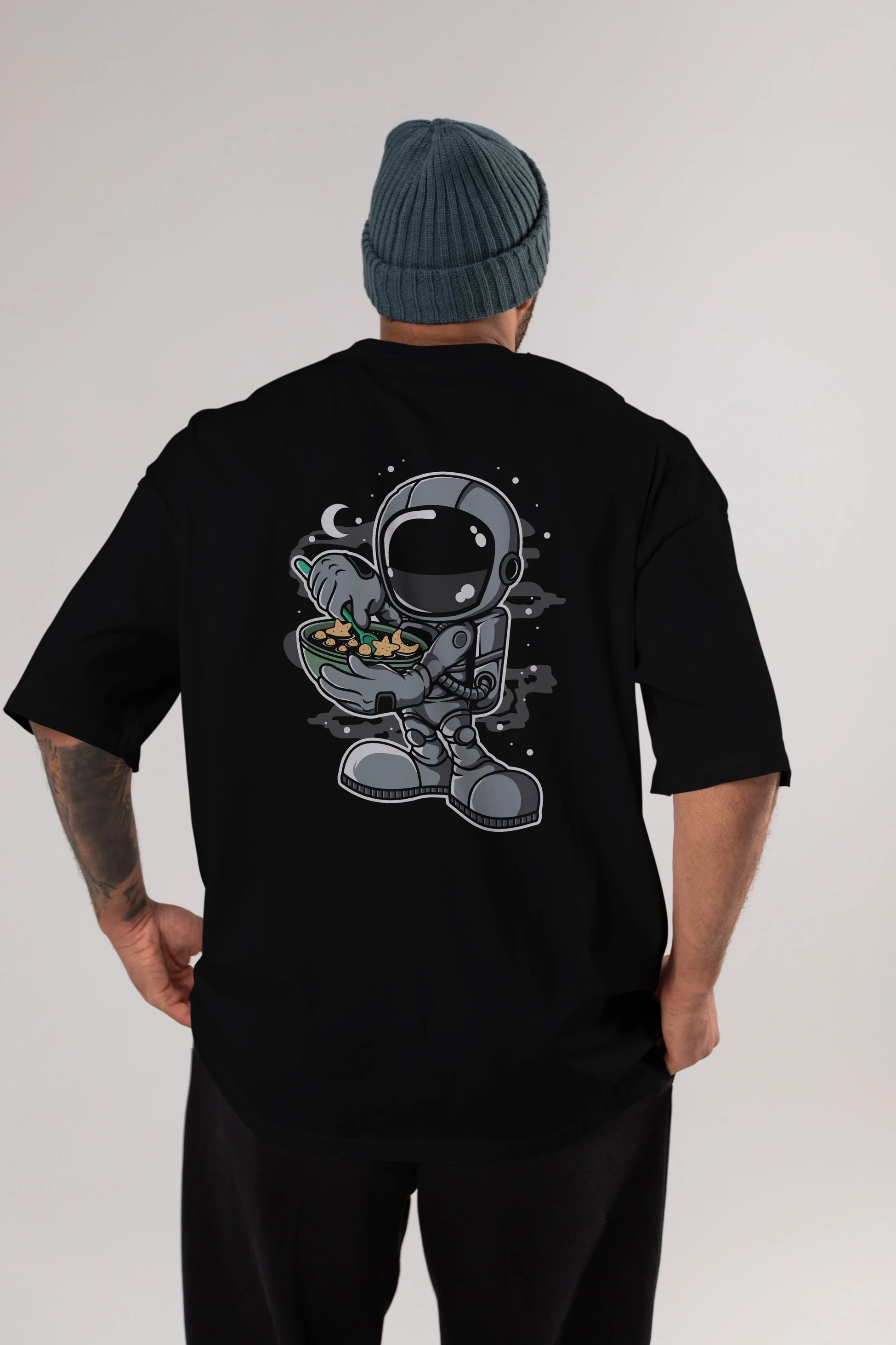 Astronaut Star Flakes Arka Baskılı Oversize t-shirt Erkek Kadın Unisex
