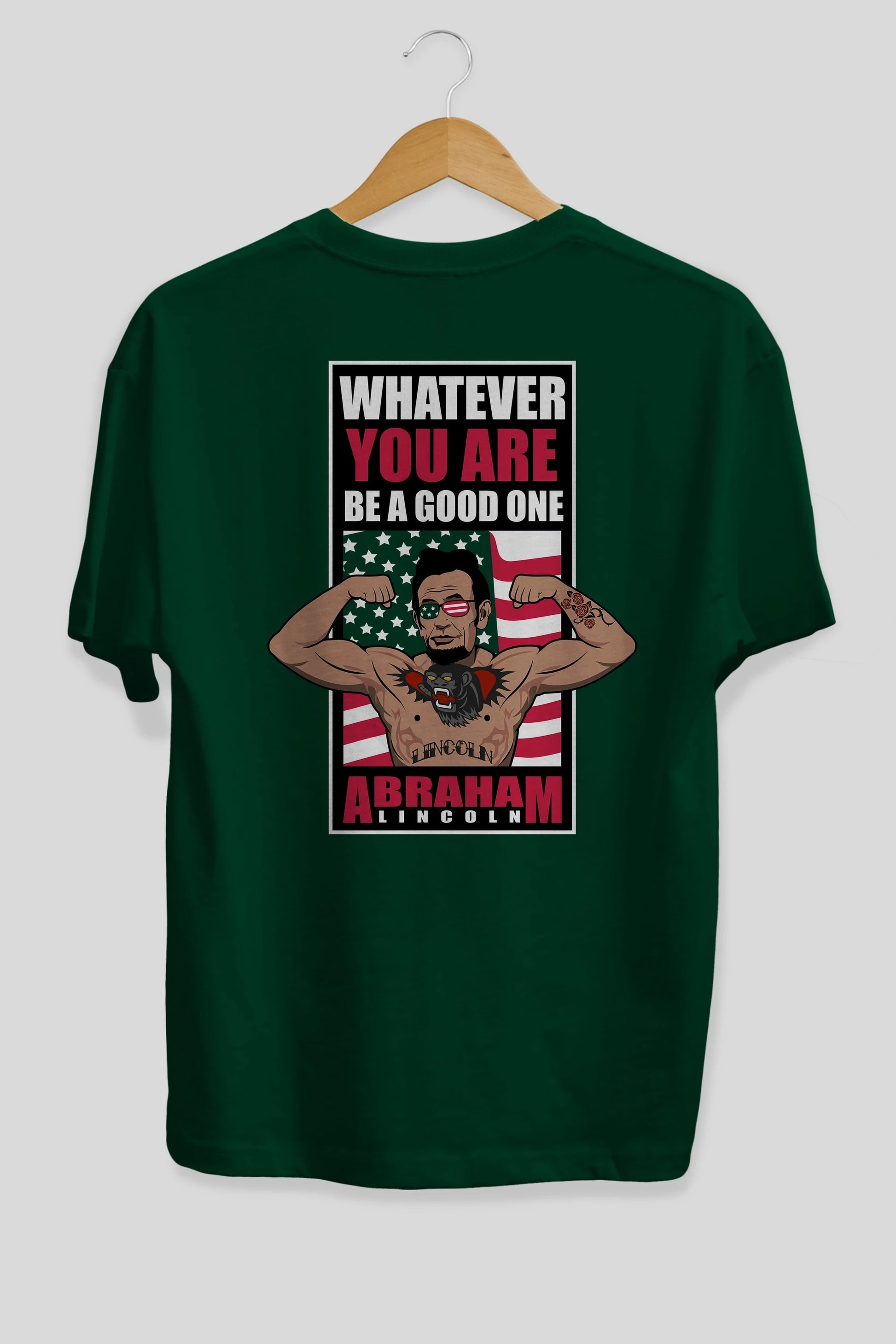 Lincoln Fighter Arka Baskılı Oversize t-shirt Erkek Kadın Unisex %100 Pamuk tişort