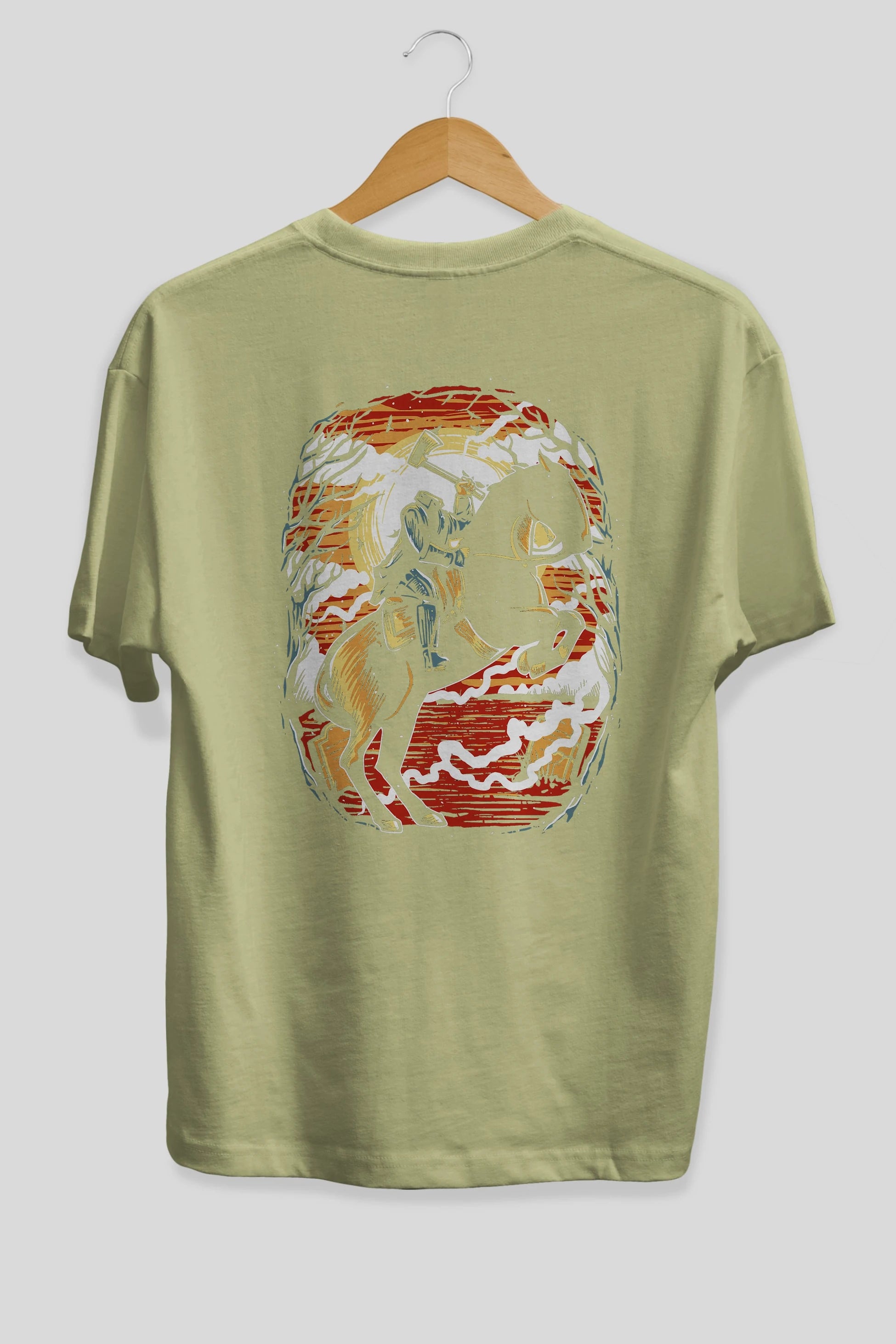 Headless Horseman Arka Baskılı Oversize t-shirt Erkek Kadın Unisex %100 Pamuk