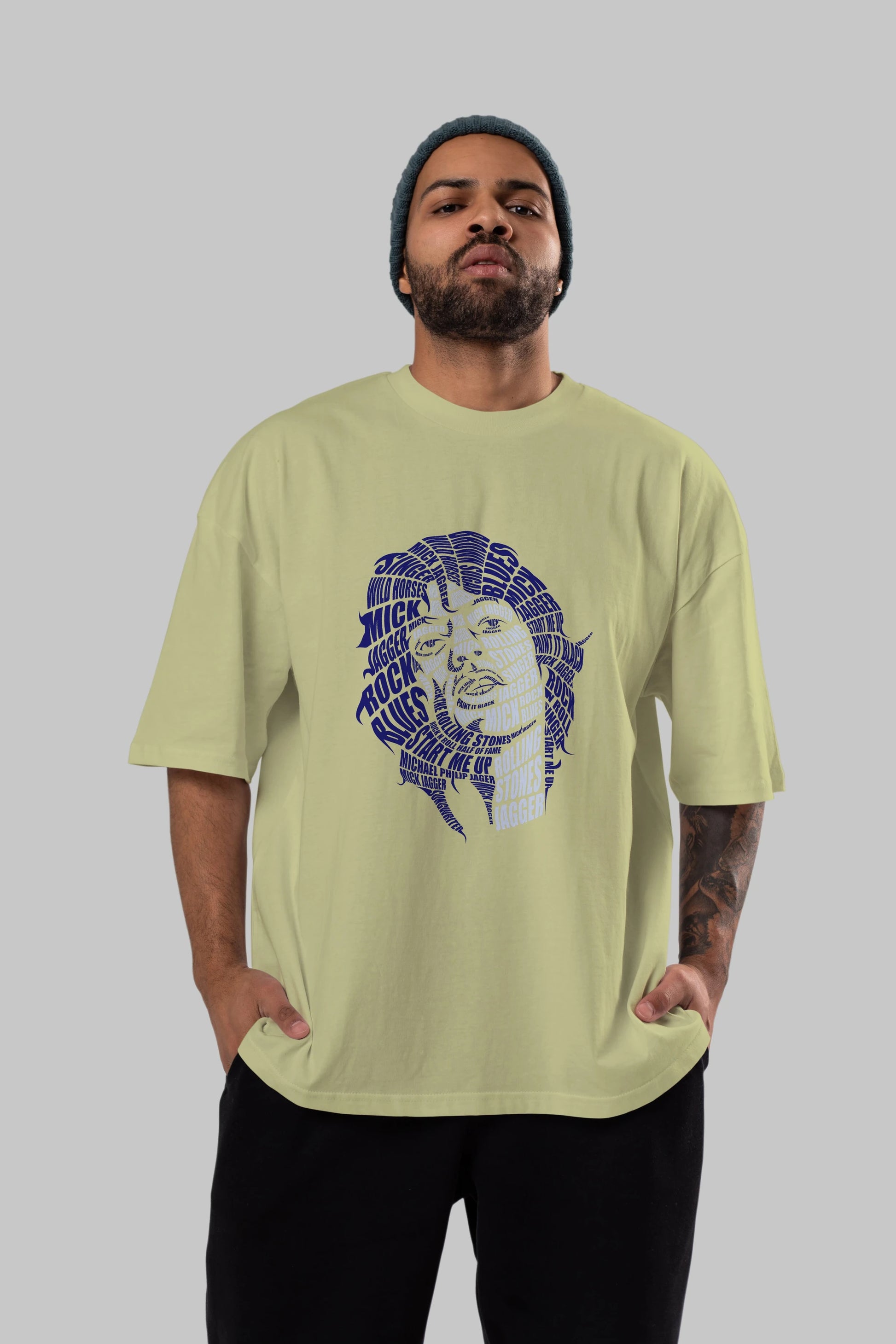 Mick Jagger Calligram Ön Baskılı Oversize t-shirt %100 pamuk Erkek Kadın Unisex