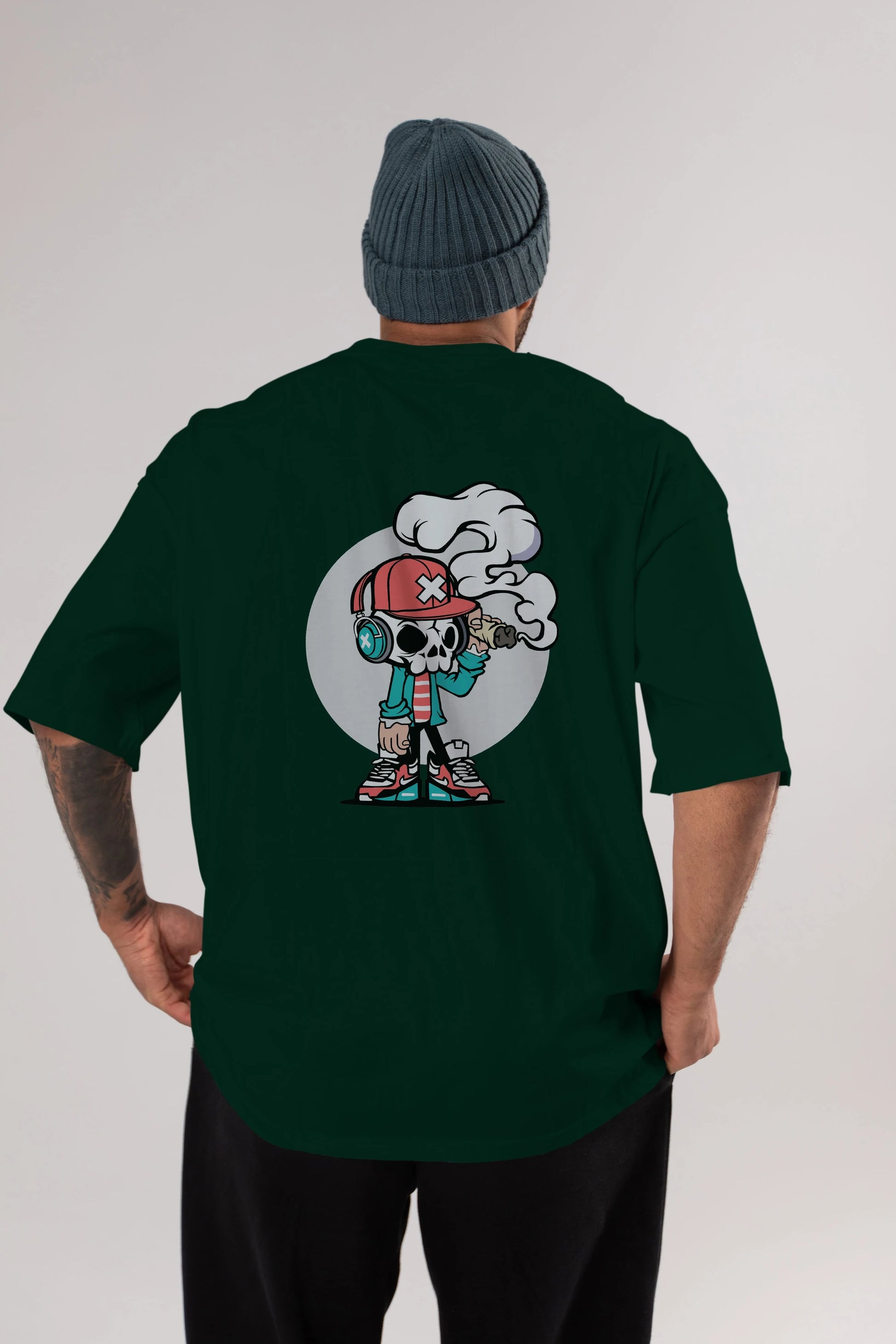 Skull Headphone Arka Baskılı Oversize t-shirt Erkek Kadın Unisex %100 Pamuk tişort