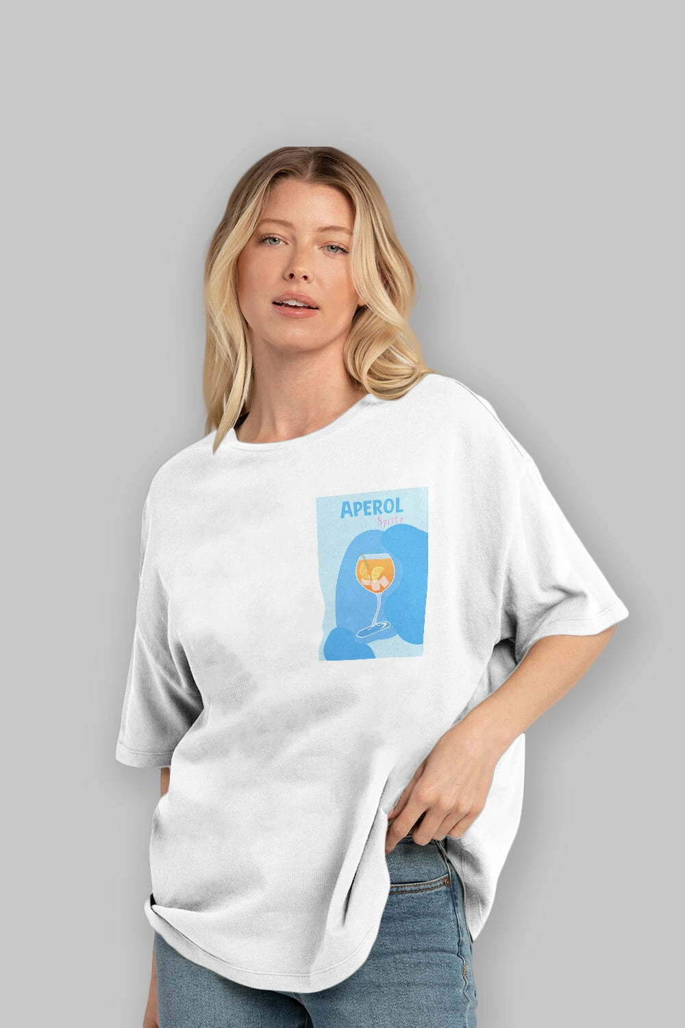 Aperol Spritz 10 Ön Sol Baskılı Oversize t-shirt Erkek Kadın Unisex %100 Pamuk Bisiklet Yaka tişort