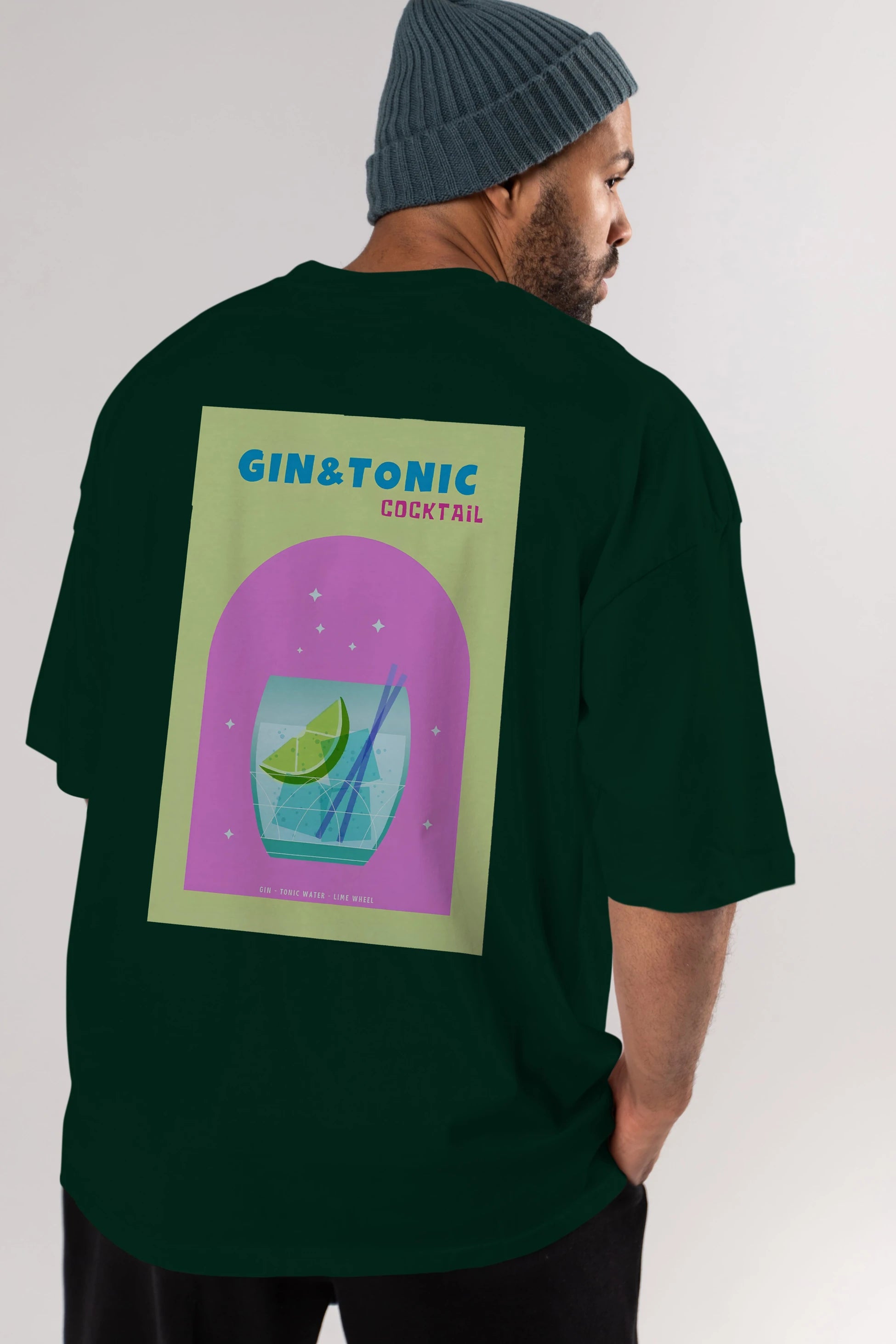 Gin Tonic Cocktail Arka Baskılı Oversize t-shirt Erkek Kadın Unisex %100 Pamuk Bisiklet Yaka tişort