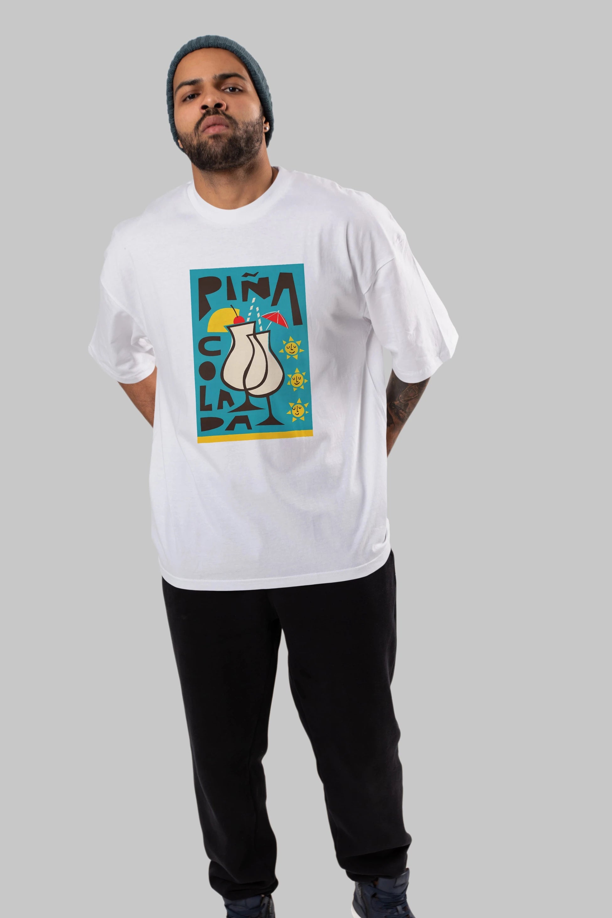 Pina Colada 4 Ön Baskılı Oversize t-shirt Erkek Kadın Unisex %100 Pamuk Bisiklet Yaka tişort