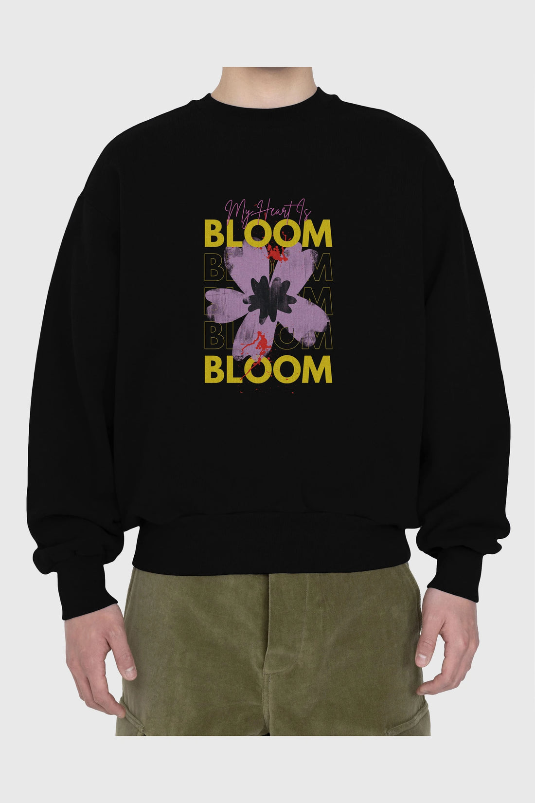 Bloom Yazılı Ön Baskılı Oversize Sweatshirt Erkek Kadın Unisex