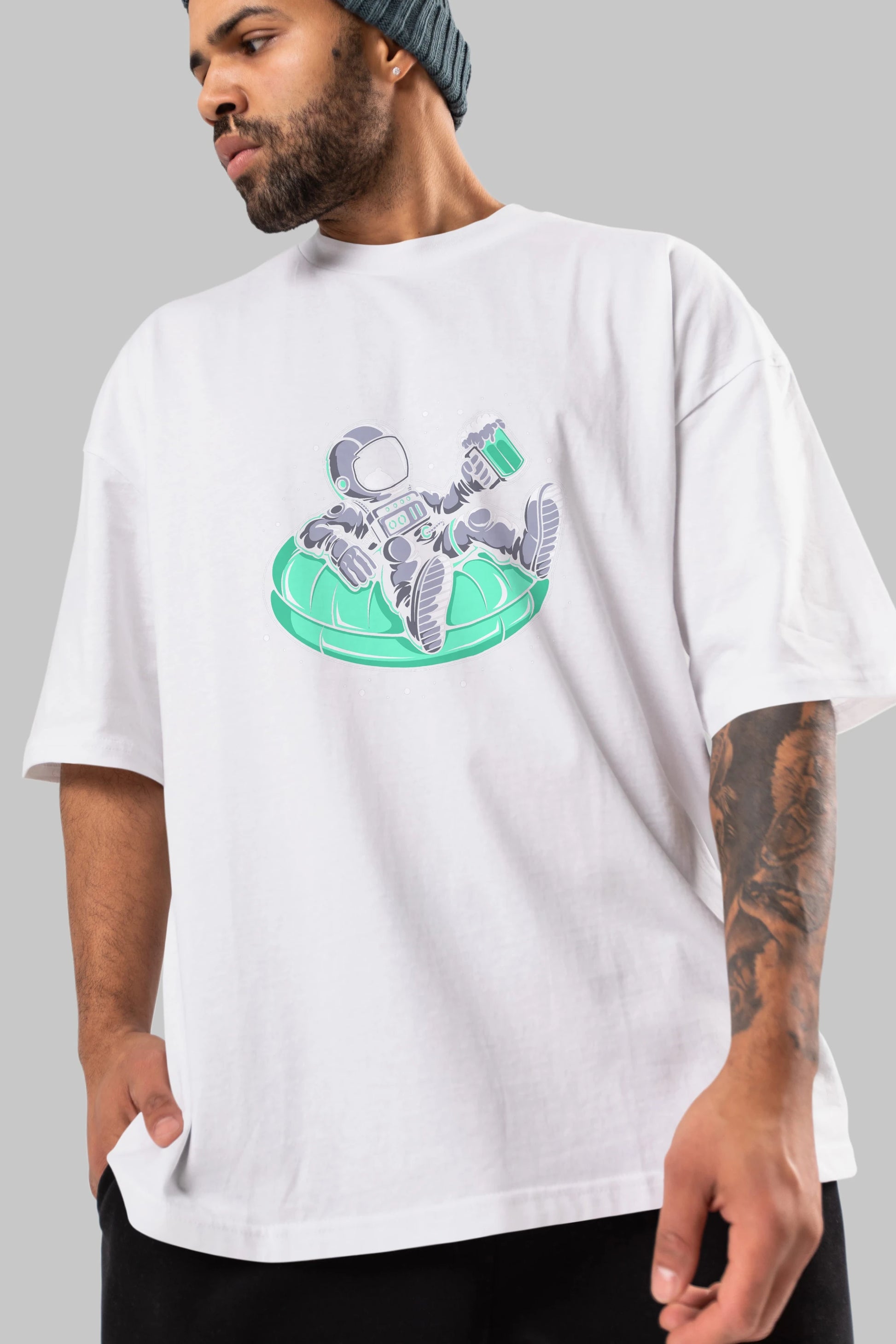 Astronaut Pool Float Ön Baskılı Oversize t-shirt Erkek Kadın Unisex