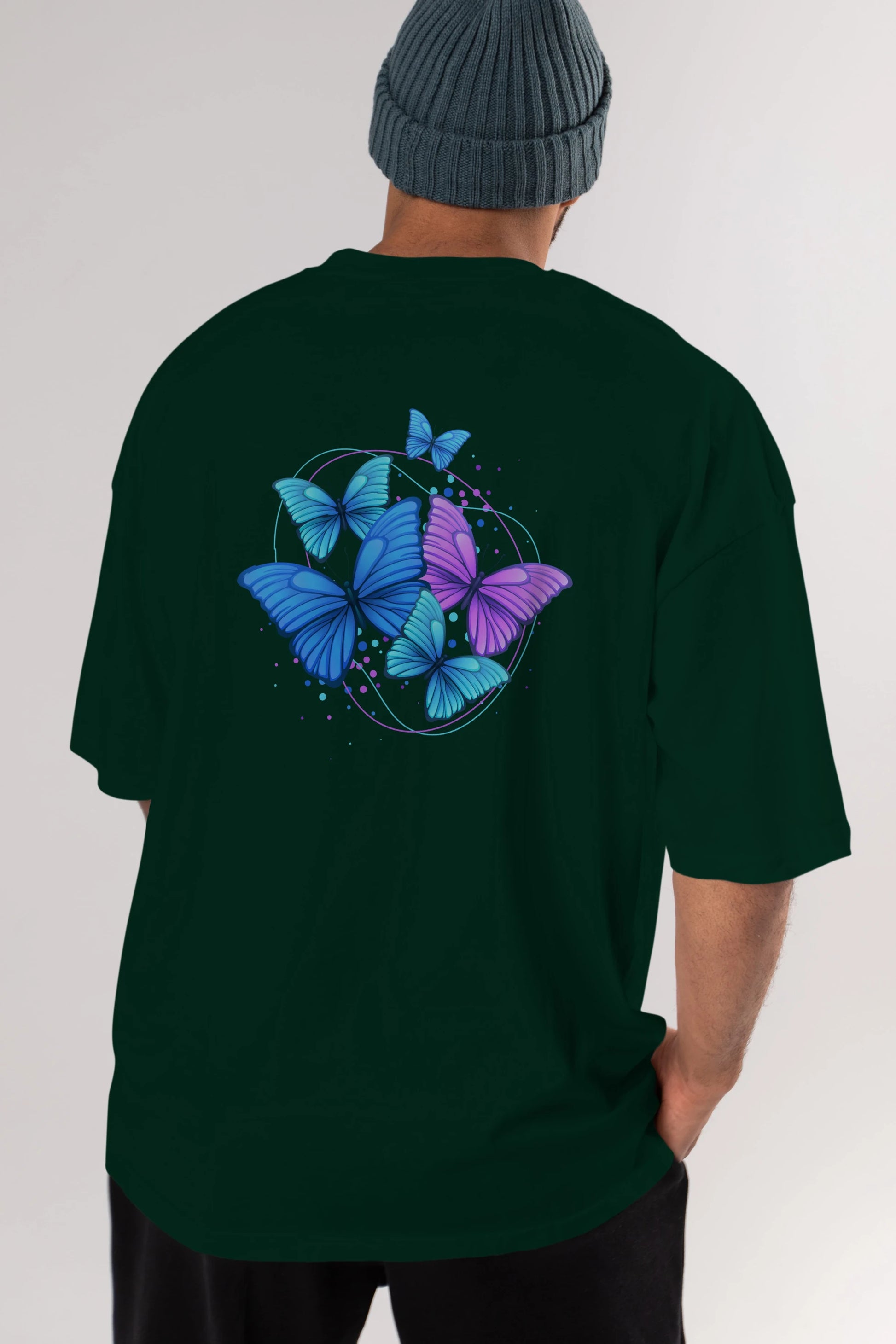 Kelebek Arka Baskılı Oversize t-shirt Erkek Kadın Unisex