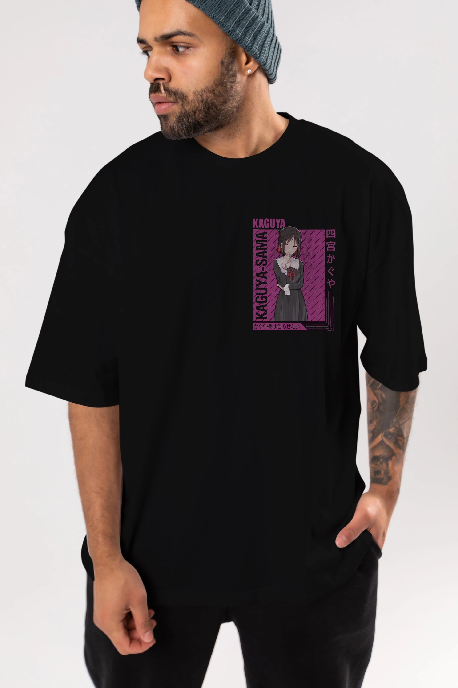 Kaguya Shinomiya 4 1 Ön Sol Baskılı Oversize t-shirt Erkek Kadın Unisex %100 Pamuk Bisiklet Yaka tişort