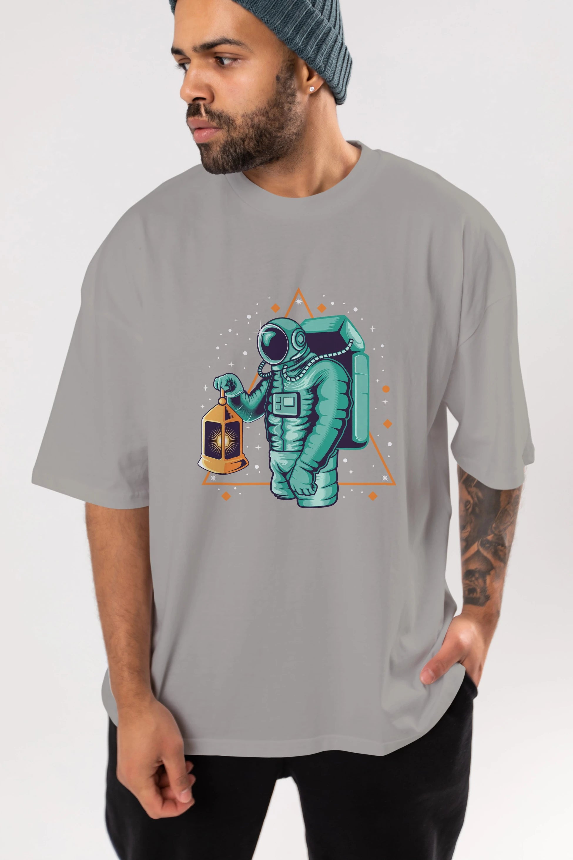 Astronaut Lantern Ön Baskılı Oversize t-shirt Erkek Kadın Unisex
