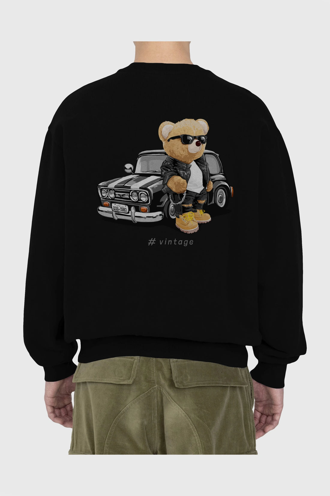 Teddy Bear Vintage Arka Baskılı Oversize Sweatshirt Erkek Kadın Unisex