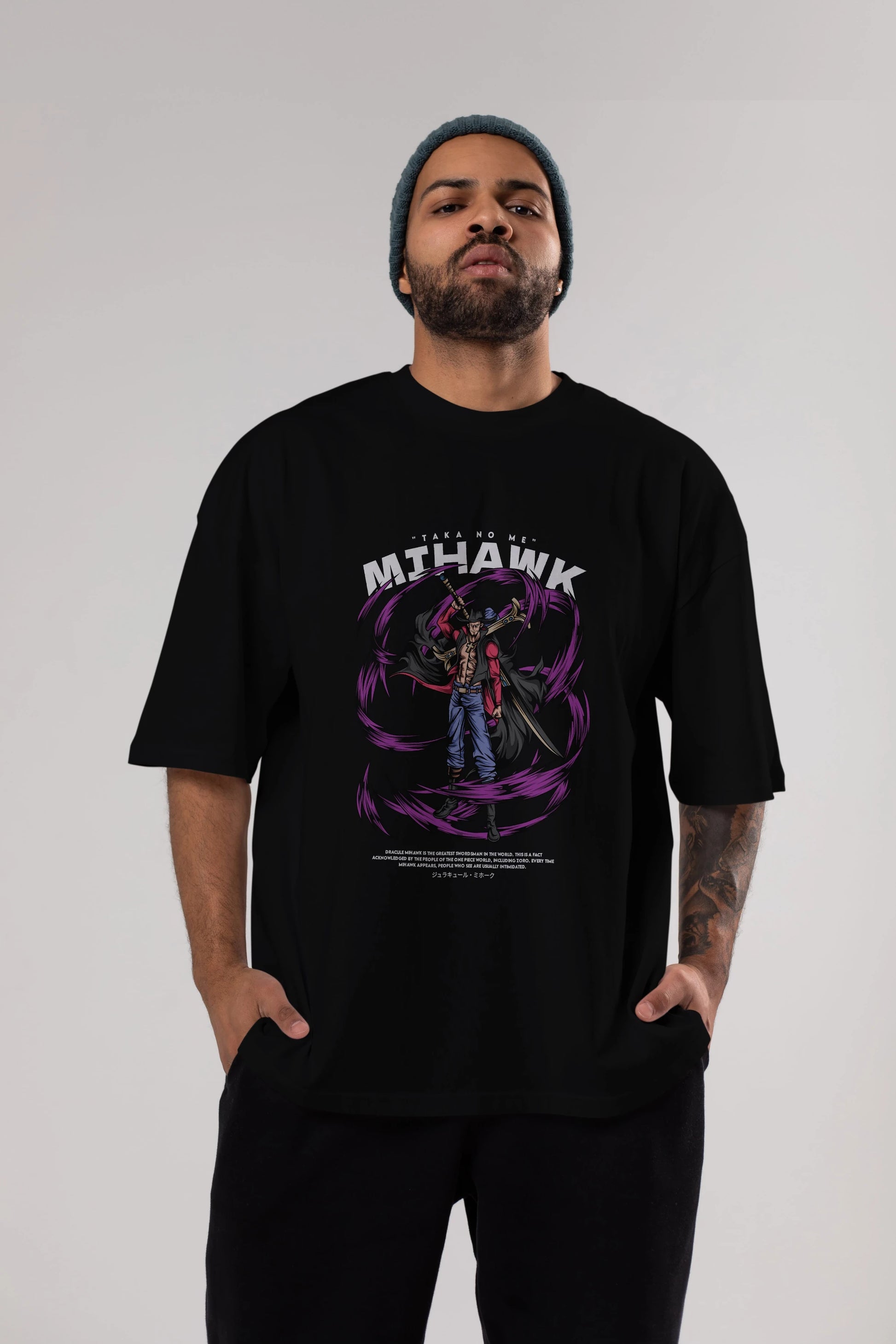 Mihawk Anime Ön Baskılı Oversize t-shirt %100 pamuk Erkek Kadın Unisex