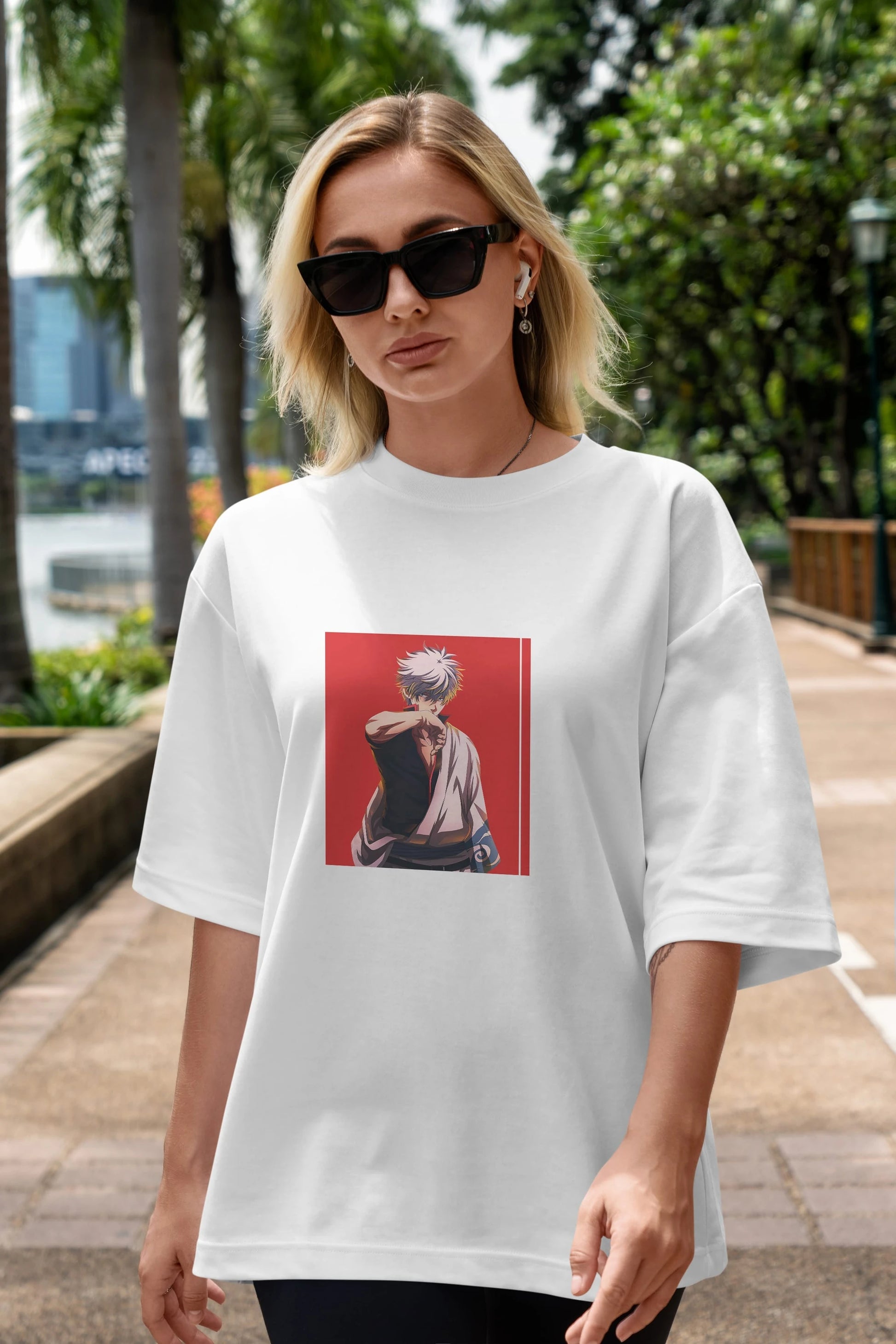 Gintoki Sakata GINTAMA 1 Anime Ön Baskılı Oversize t-shirt %100 pamuk Erkek Kadın Unisex