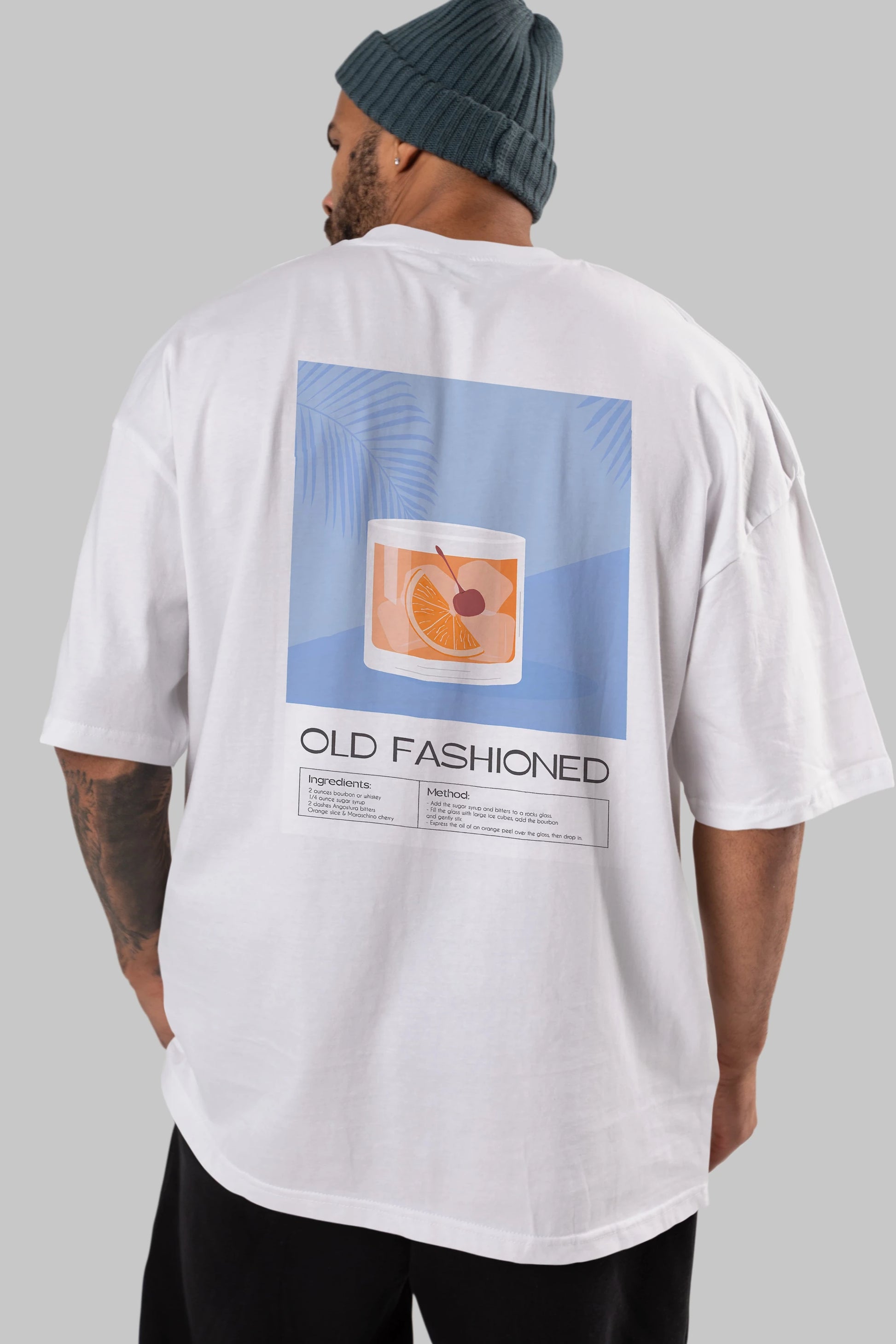 Old Fashioned 3 Arka Baskılı Oversize t-shirt Erkek Kadın Unisex %100 Pamuk Bisiklet Yaka tişort