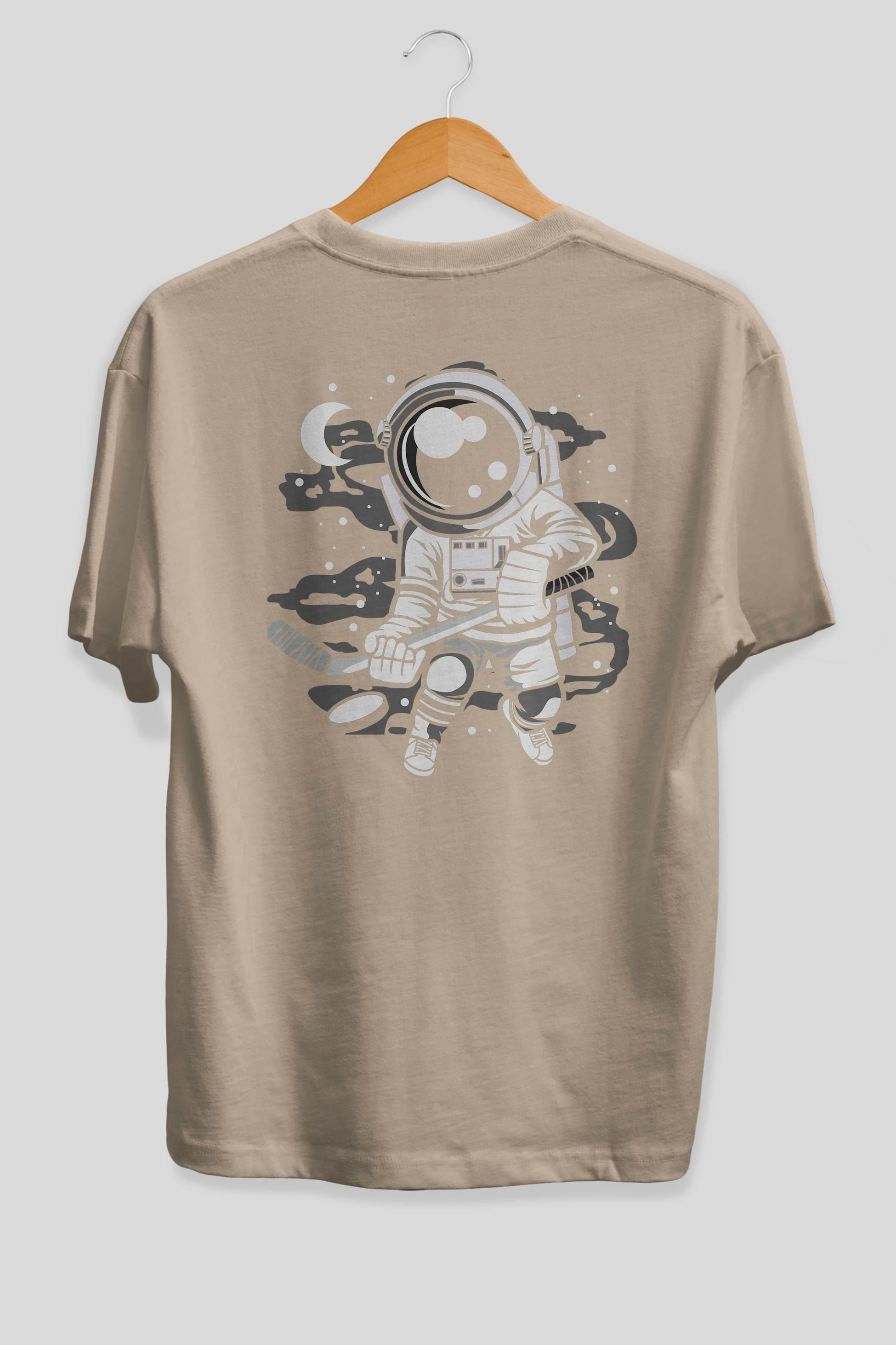 Hockey Player Astronaut Arka Baskılı Oversize t-shirt Erkek Kadın Unisex