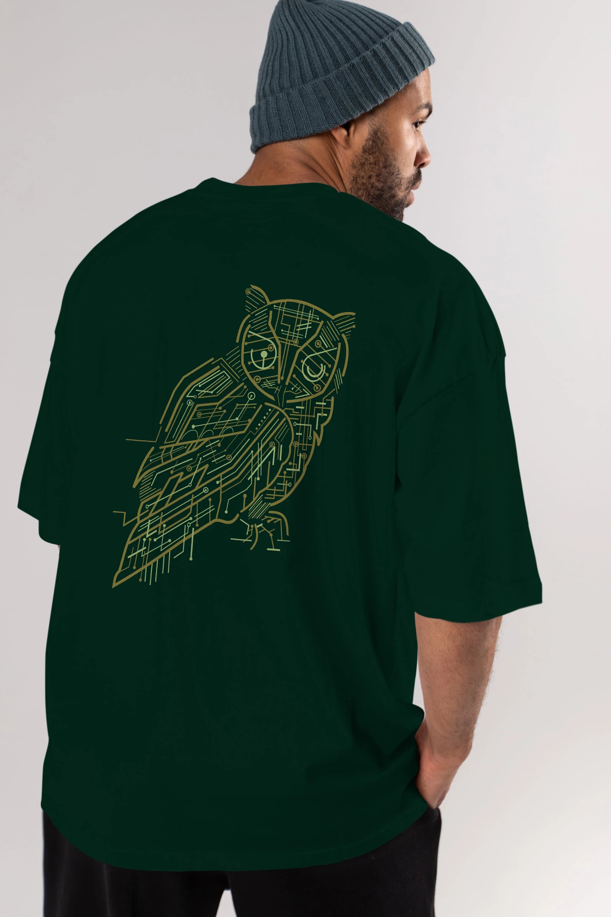 Electrical Owl Arka Baskılı Oversize t-shirt %100 pamuk Erkek Kadın Unisex