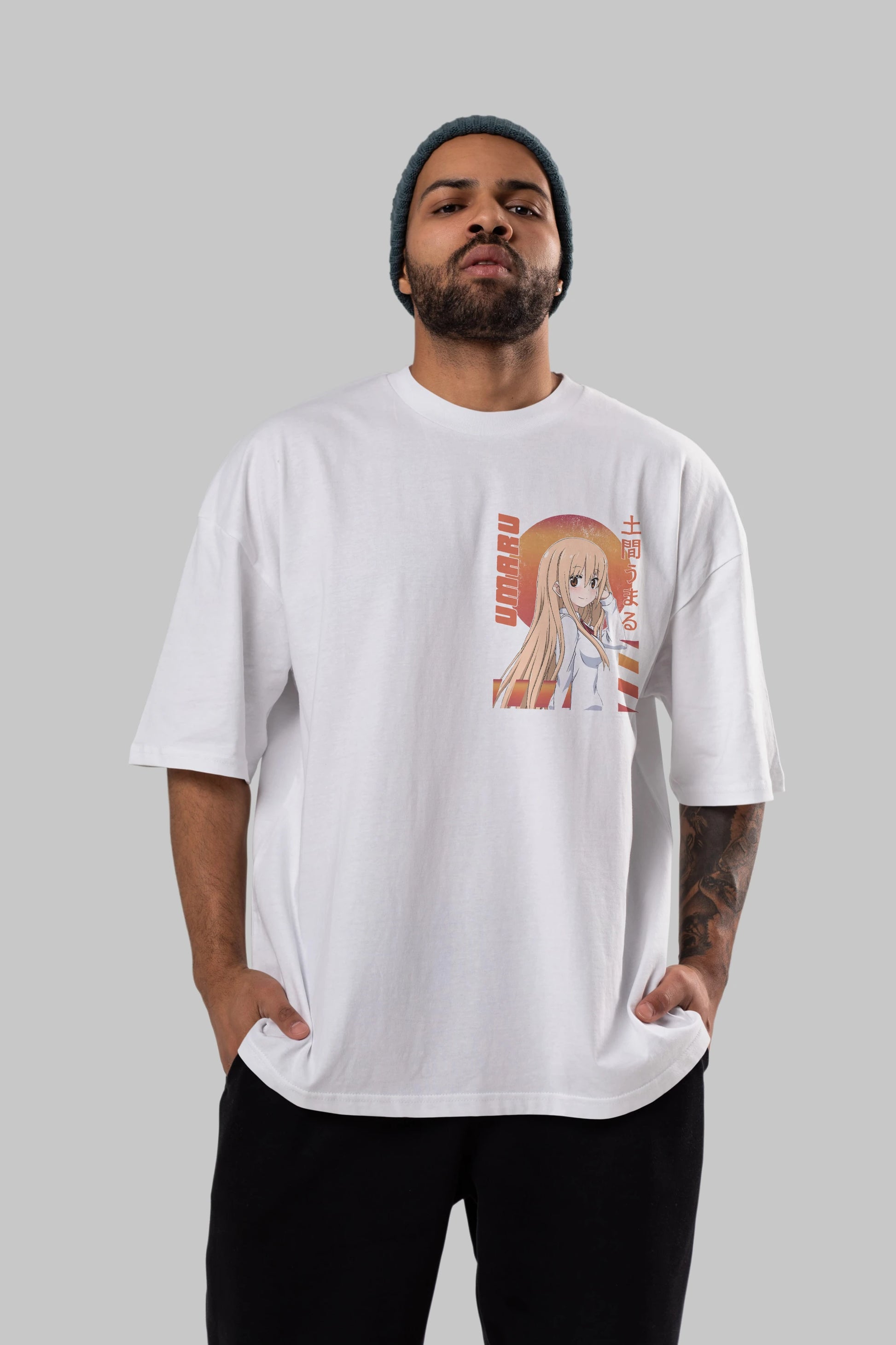 Umaru Doma 5 Ön Sol Baskılı Oversize t-shirt Erkek Kadın Unisex %100 Pamuk Bisiklet Yaka tişort