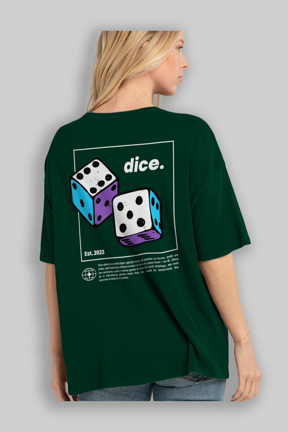 Dice Yazılı Arka Baskılı Oversize t-shirt Erkek Kadın Unisex