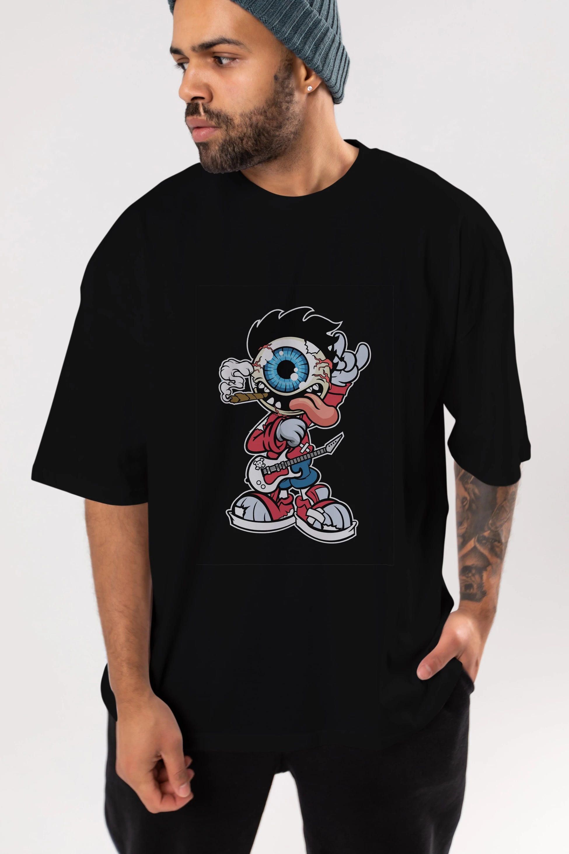 Eyeball Rockstar Ön Baskılı Oversize t-shirt Erkek Kadın Unisex %100 Pamuk tişort