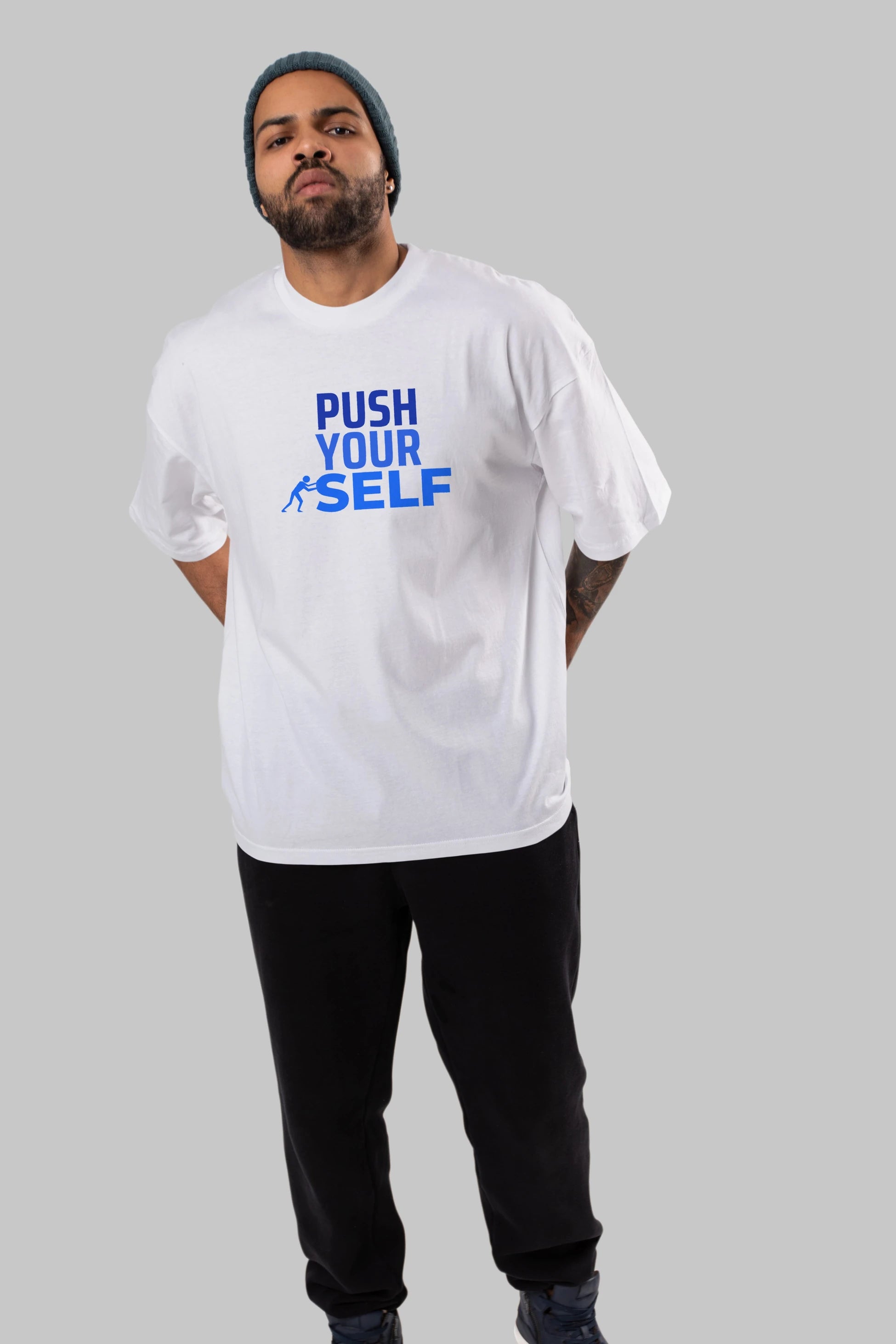 Push Yourself Yazılı Ön Baskılı Oversize t-shirt Erkek Kadın Unisex