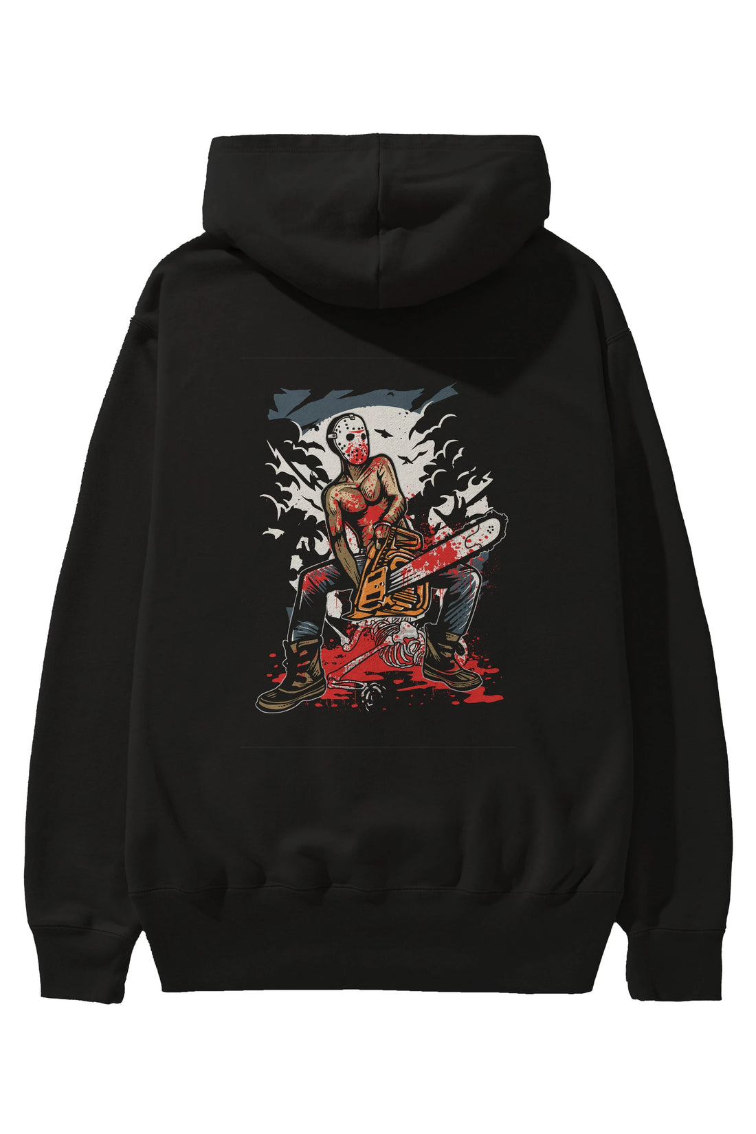 Chainsaw Killer Arka Baskılı Hoodie Oversize Kapüşonlu Sweatshirt Erkek Kadın Unisex