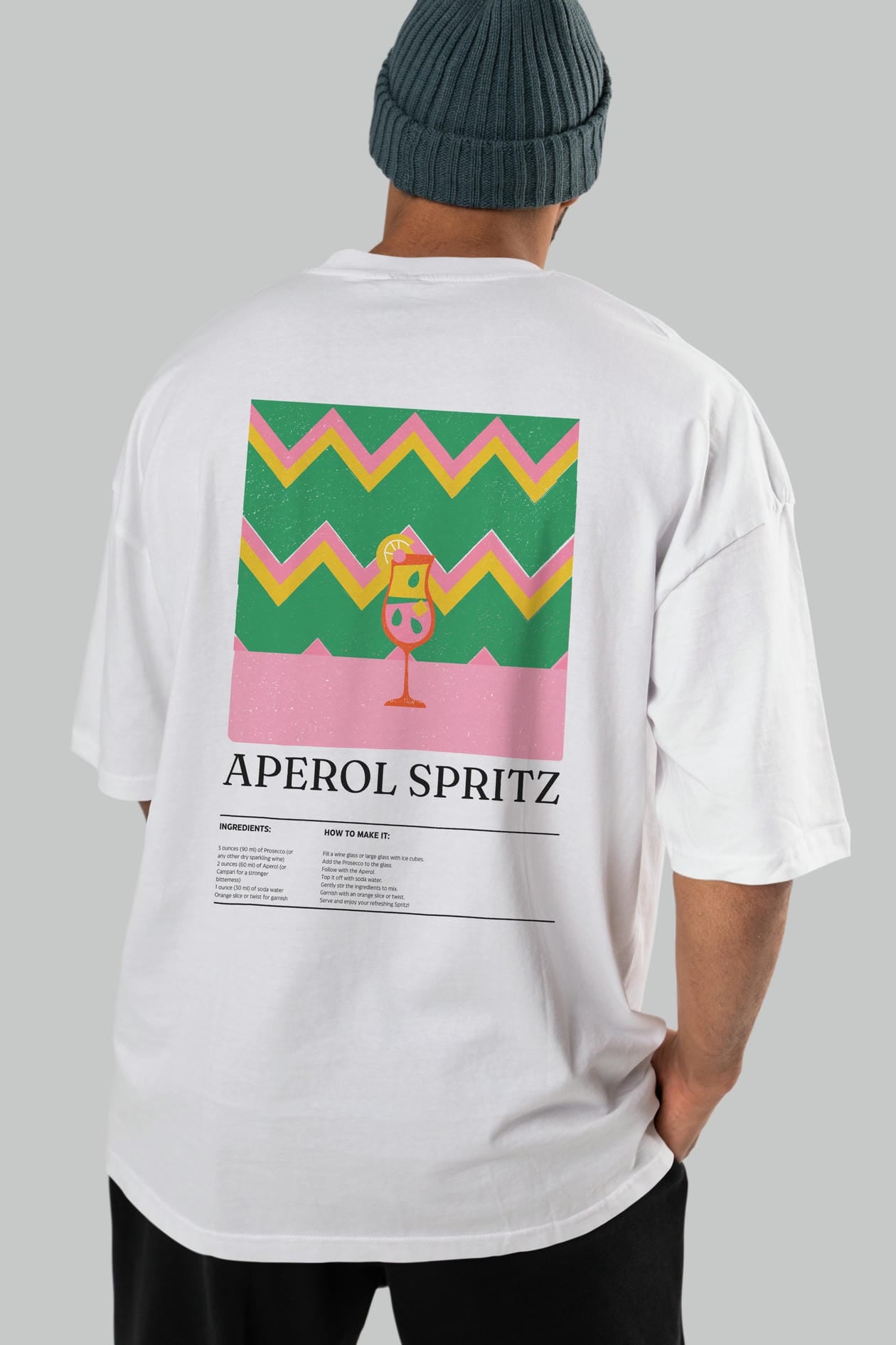 Aperol Spritz Kokteyl Serisi Arka Baskılı Oversize t-shirt Erkek Kadın %100 Pamuk Bisiklet Yaka tişort