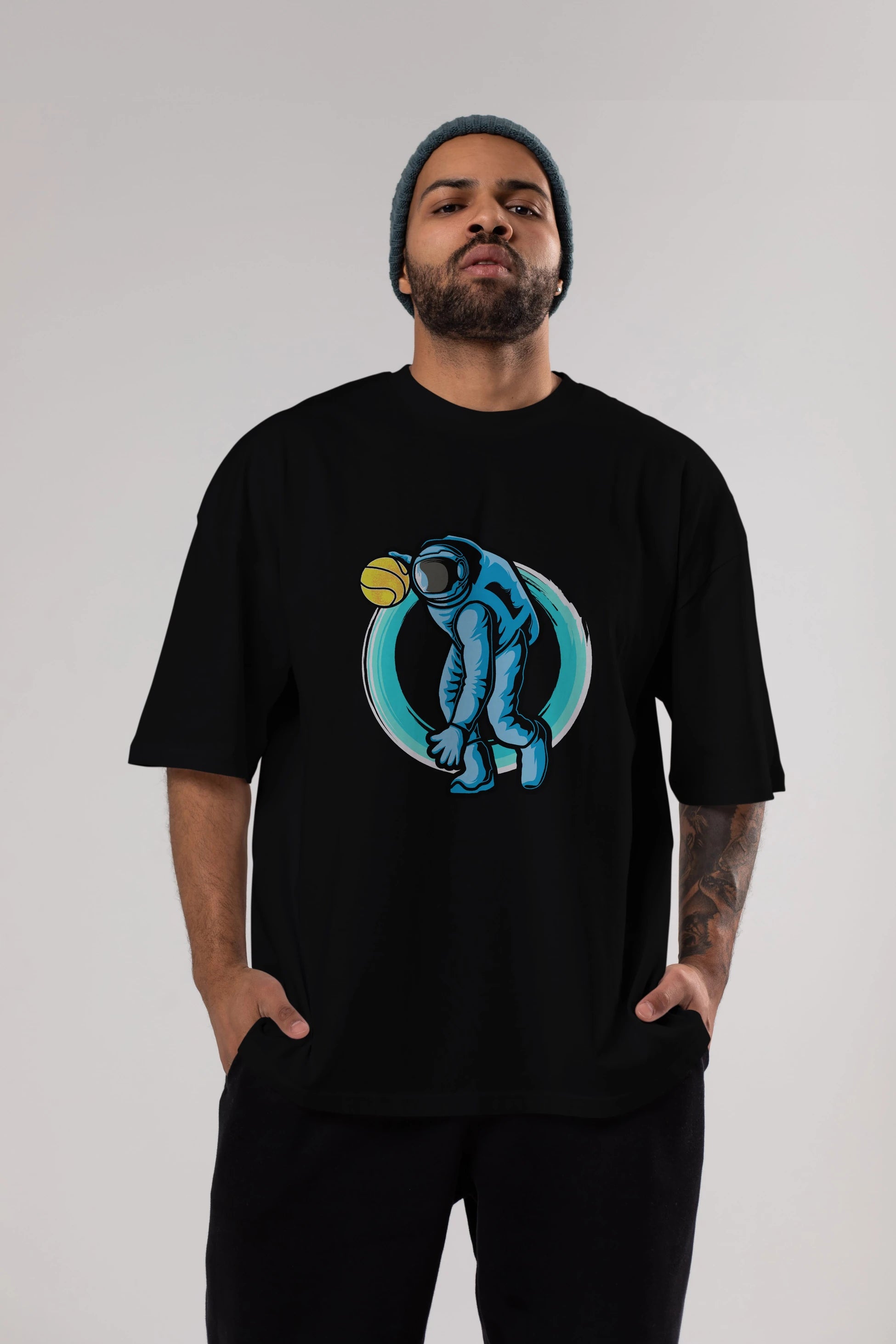 Astronaut Dribble Ön Baskılı Oversize t-shirt Erkek Kadın Unisex