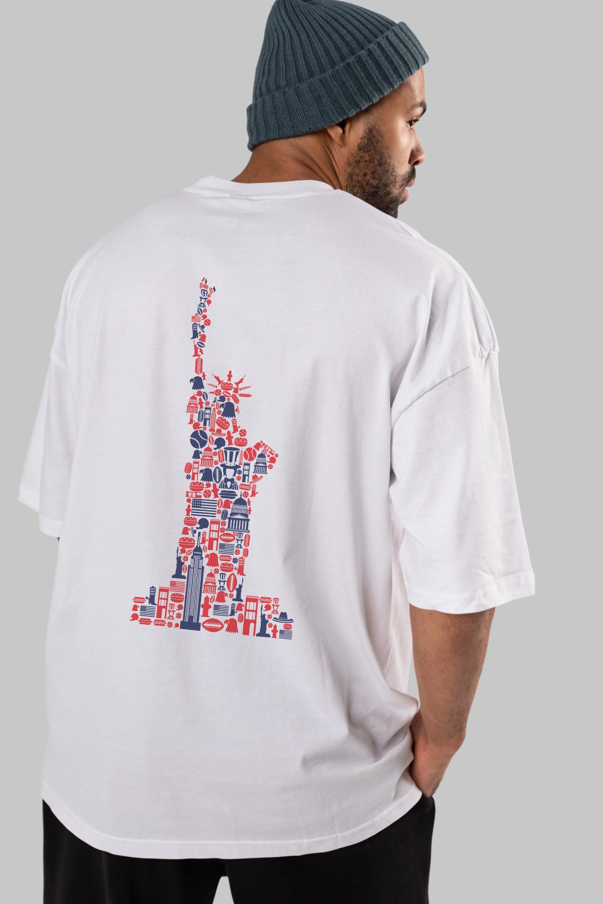 Liberty Arka Baskılı Oversize t-shirt %100 pamuk Erkek Kadın Unisex