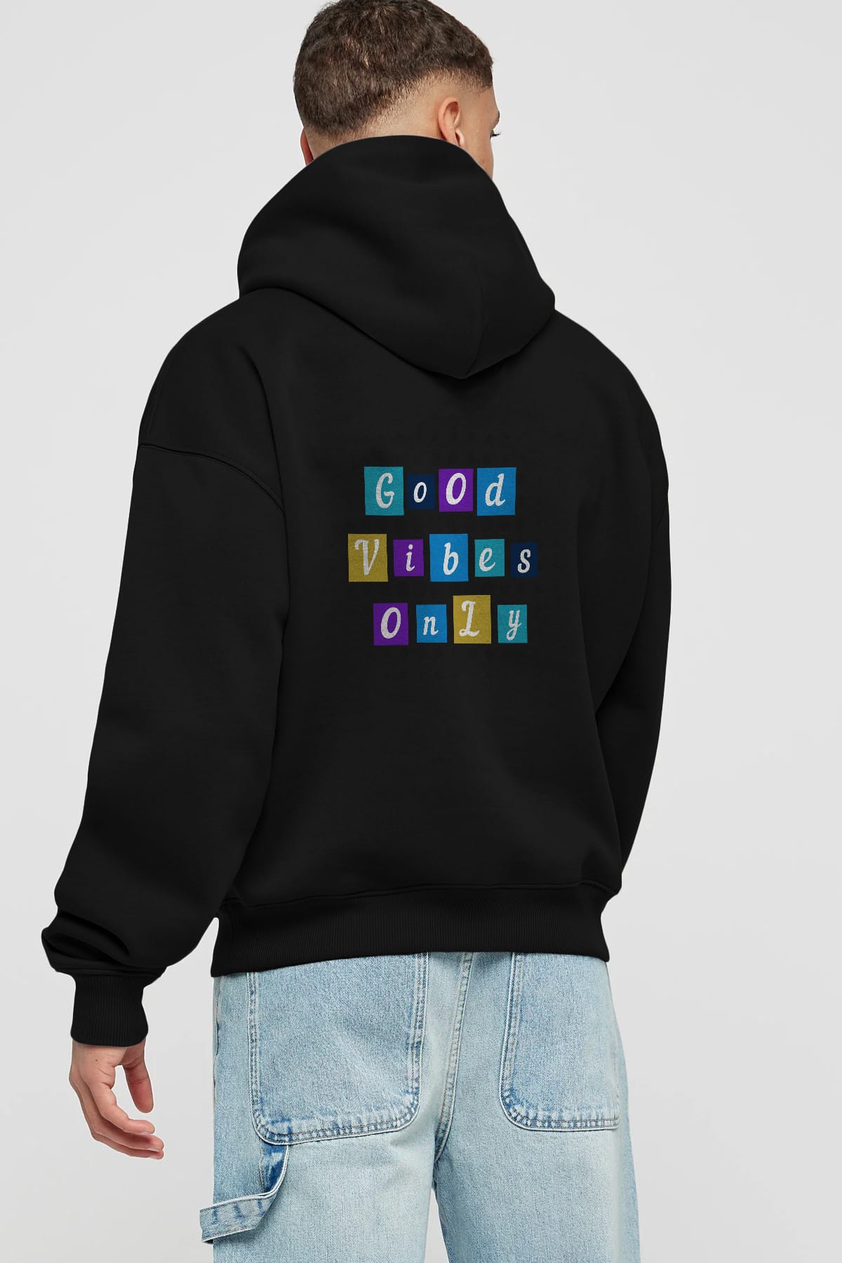 Good Vibes Only Yazılı 3 Arka Baskılı Oversize Hoodie Kapüşonlu Sweatshirt Erkek Kadın Unisex