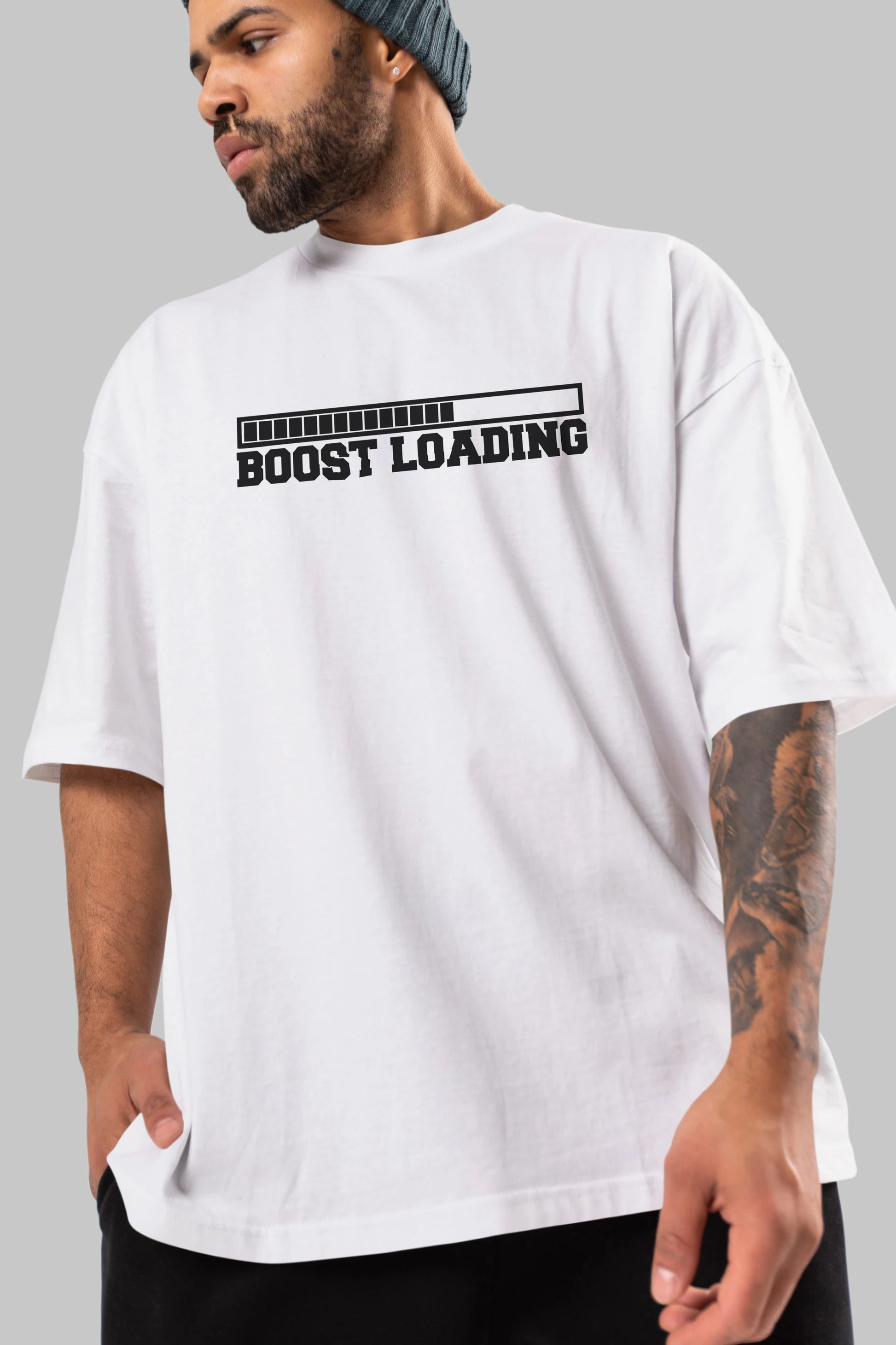 Boost Loading Ön Baskılı Oversize t-shirt %100 pamuk Erkek Kadın Unisex