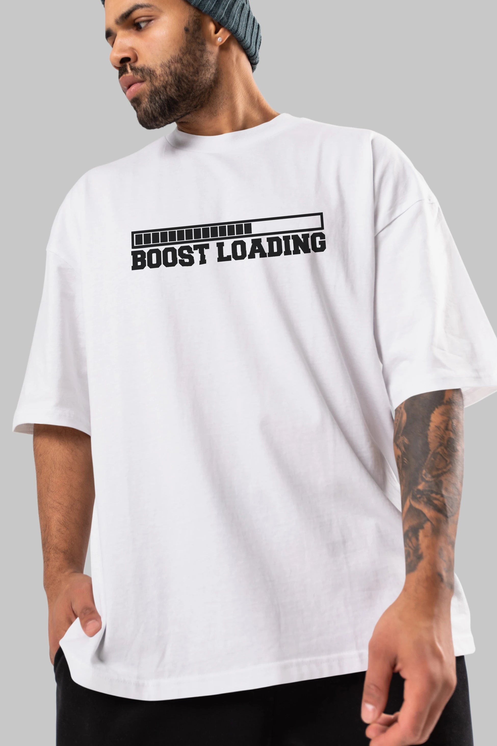 Boost Loading Ön Baskılı Oversize t-shirt %100 pamuk Erkek Kadın Unisex