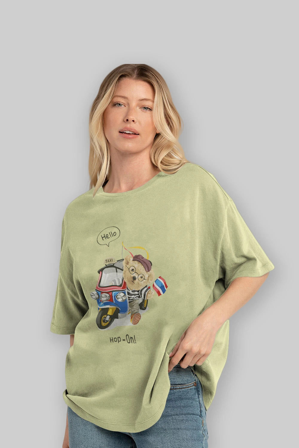 Teddy Bear Hop-On Ön Baskılı Oversize t-shirt Erkek Kadın Unisex %100 Pamuk