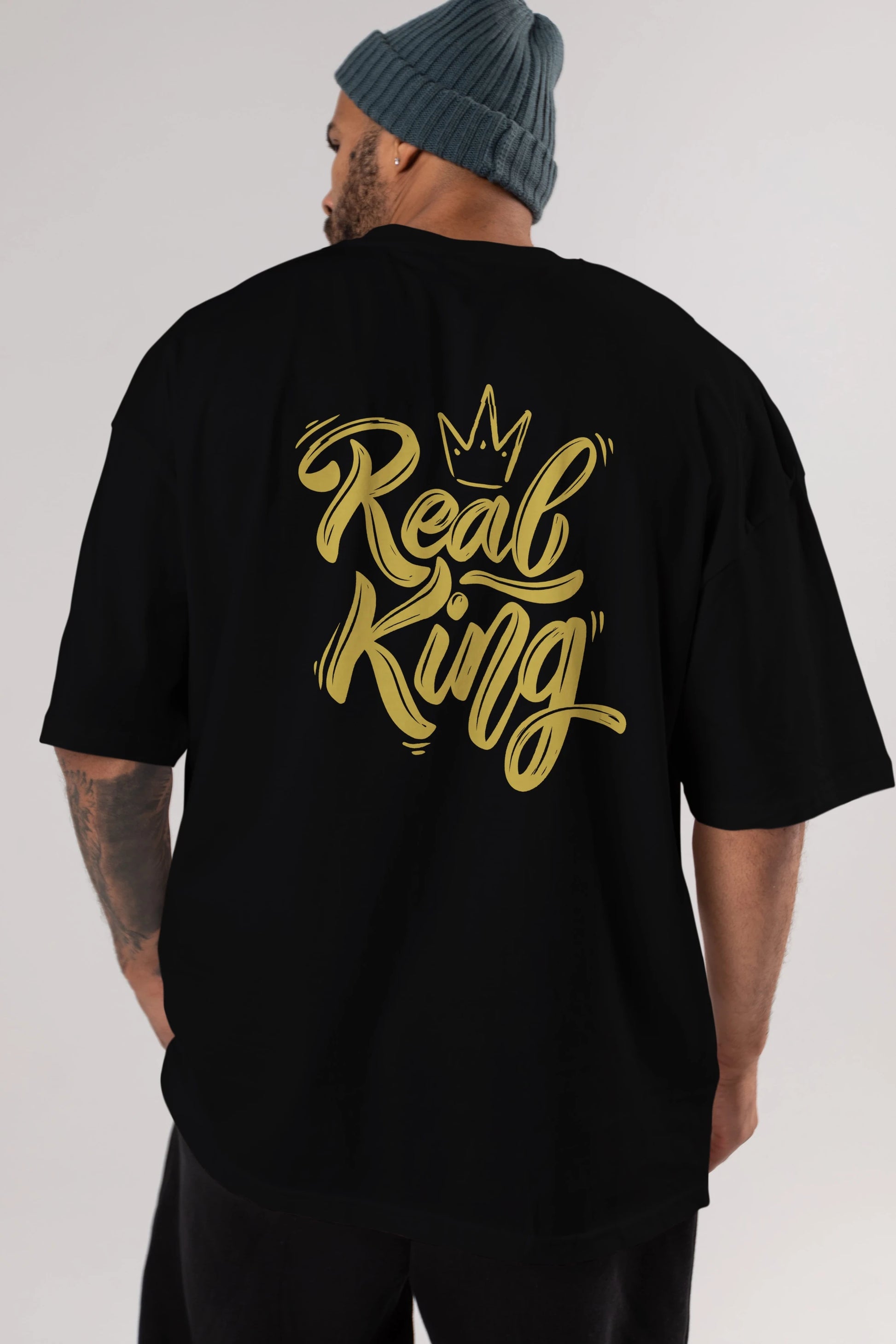 Real King Yazılı Arka Baskılı Oversize t-shirt Erkek Kadın Unisex