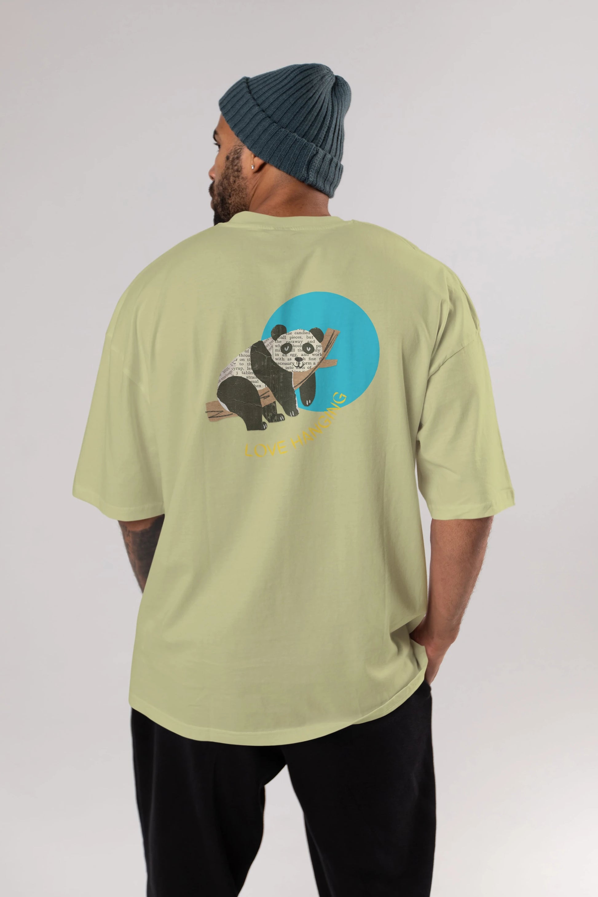 Panda Love Hanging Arka Baskılı Oversize t-shirt Erkek Kadın Unisex