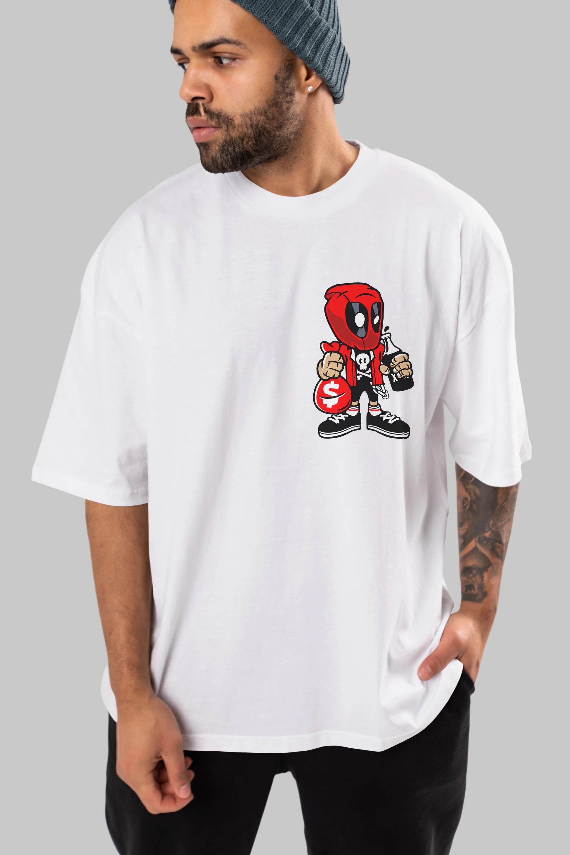 Deadpool (20) Ön Sol Baskılı Oversize t-shirt Erkek Kadın Unisex %100 Pamuk Bisiklet Yaka tişort