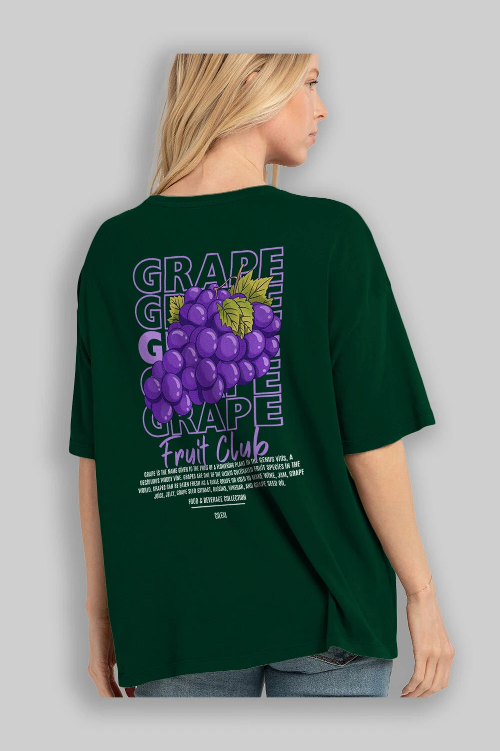 Grape Arka Baskılı Oversize t-shirt Erkek Kadın Pamuk Bisiklet Yaka tişort