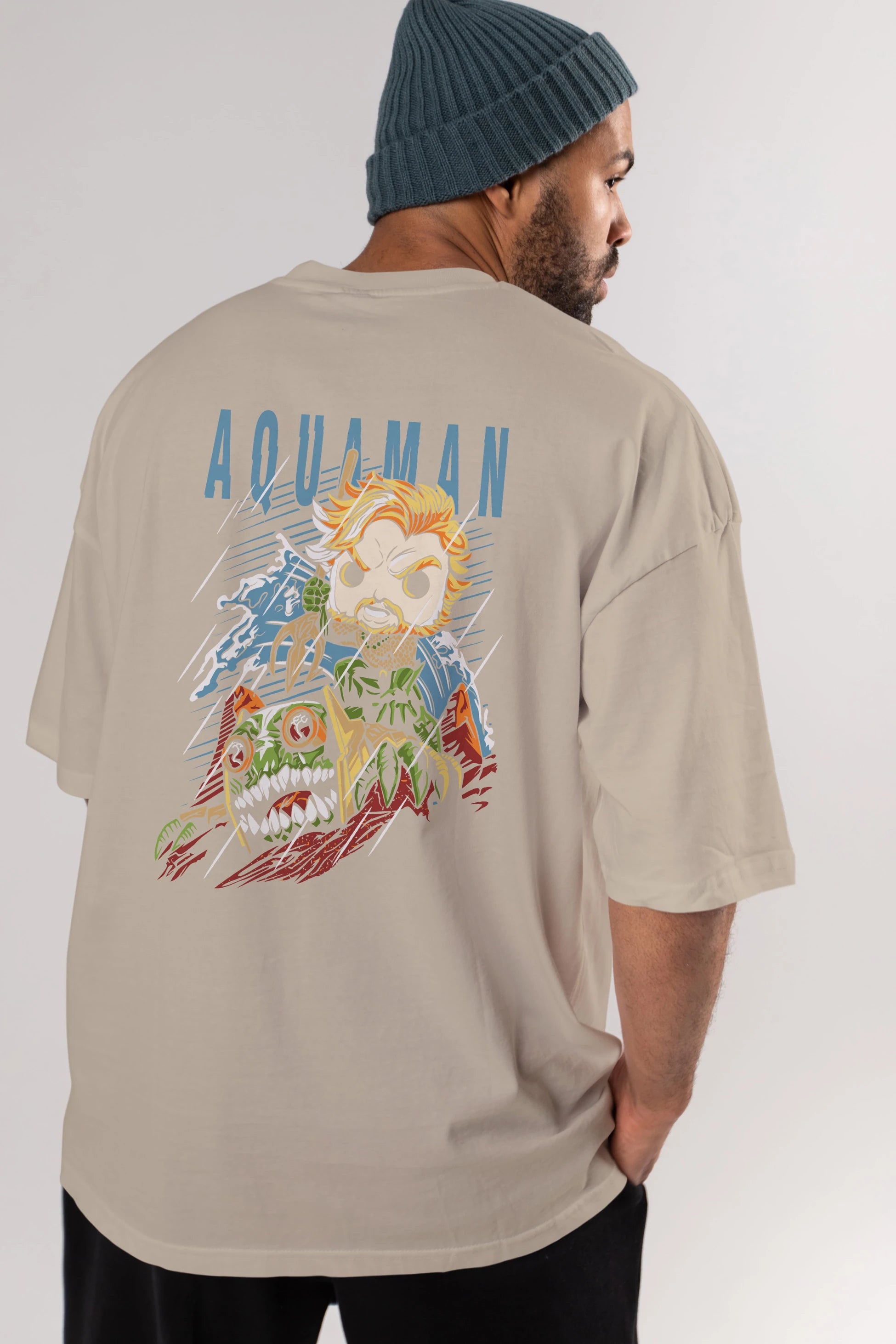 Aquaman Arka Baskılı Oversize t-shirt Erkek Kadın Unisex %100 Pamuk Bisiklet Yaka tişort