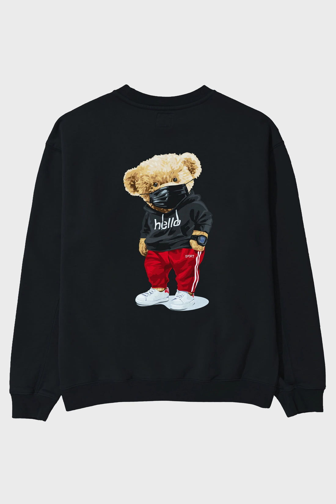 Teddy Bear Hello Sport Arka Baskılı Oversize Sweatshirt Erkek Kadın Unisex