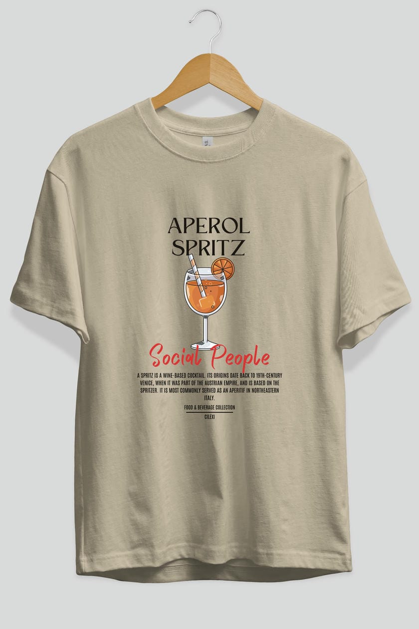 Aperol Sprıtz Kokteyl Serisi ön Baskılı Oversize t-shirt Erkek Kadın %100 Pamuk Bisiklet Yaka tişort