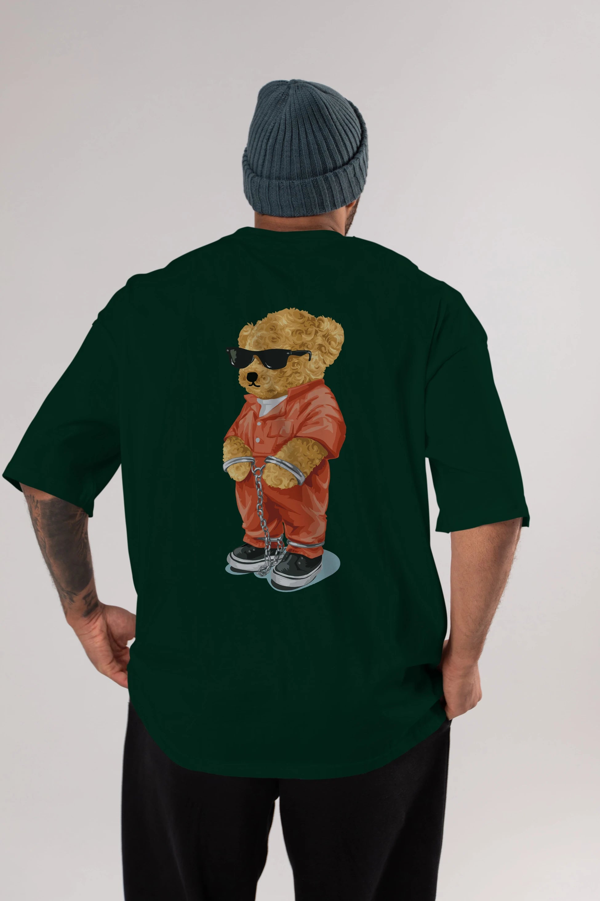 Teddy Bear Kodes Arka Baskılı Oversize t-shirt Erkek Kadın Unisex %100 Pamuk
