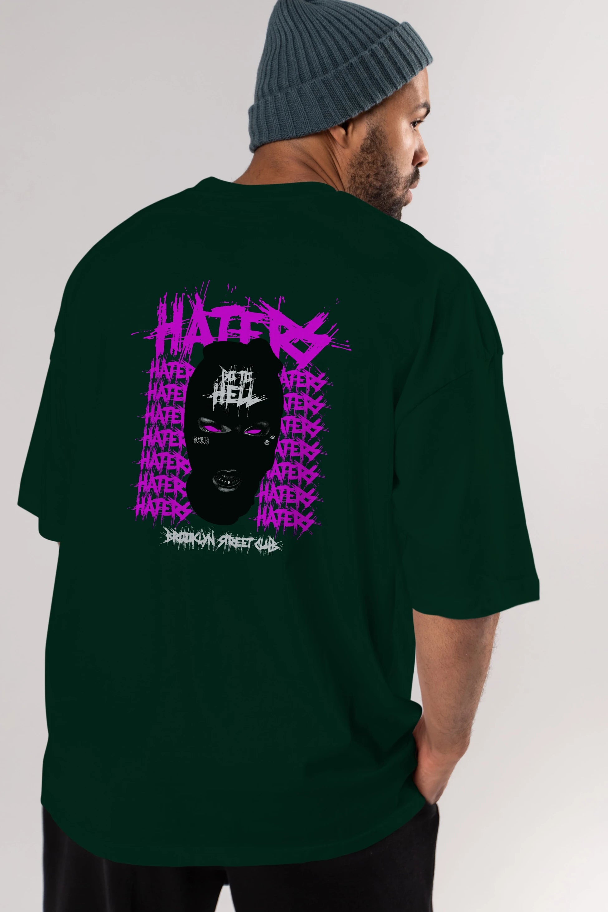 Haters Brooklyn Street Club Arka Baskılı Oversize t-shirt Erkek Kadın Unisex